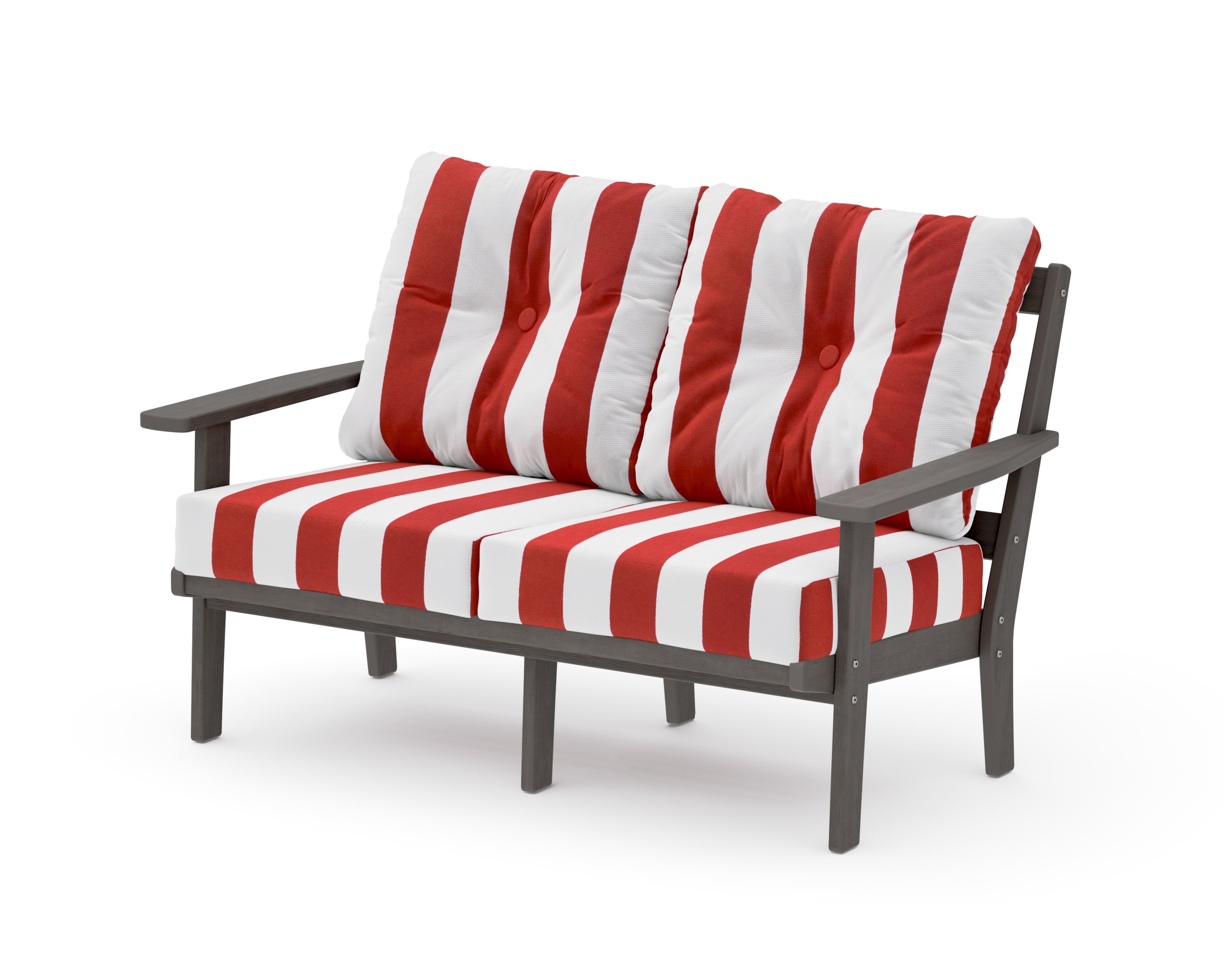 Oxford Deep SeatingLoveseat in Driftwood / Cabana Stripe Crimson