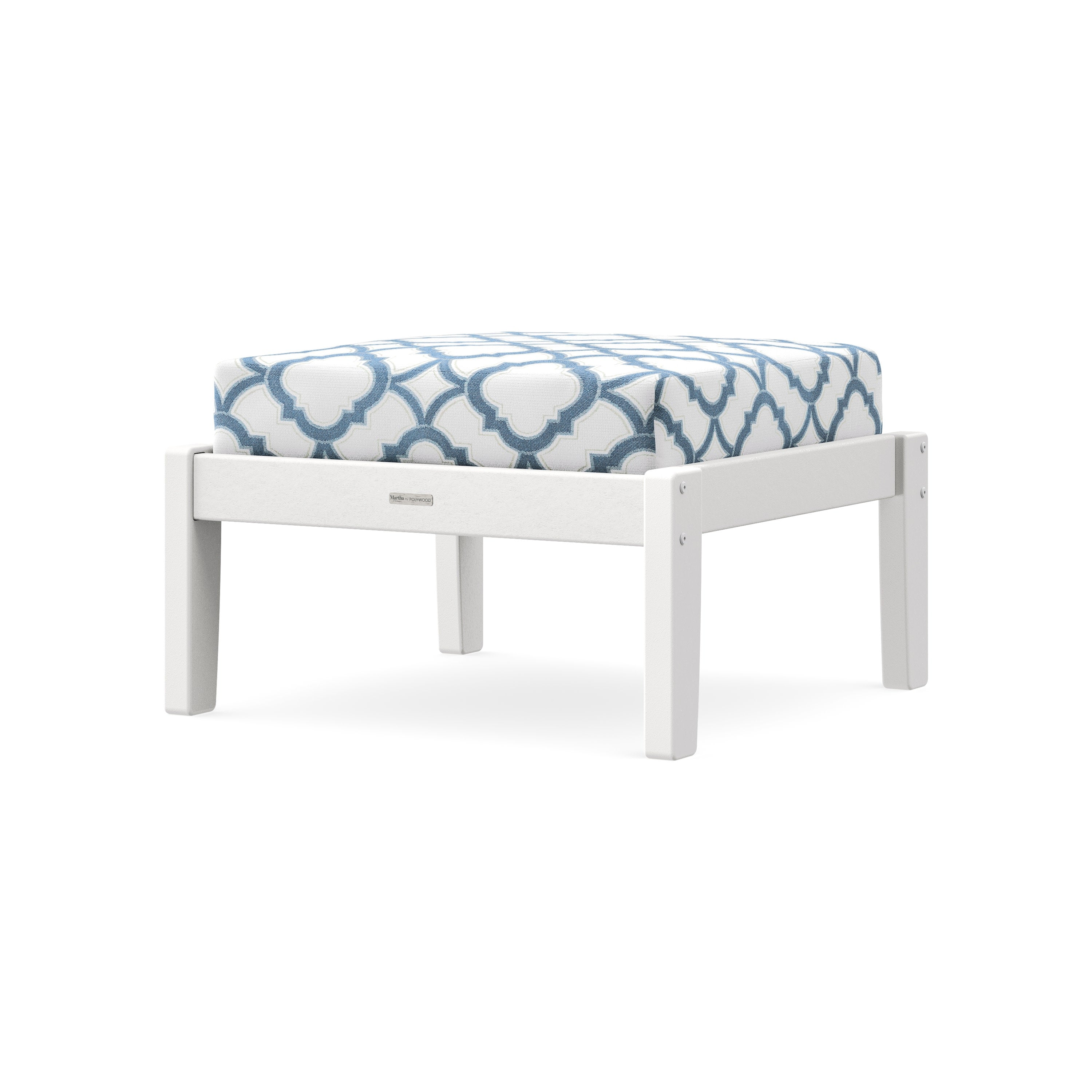Chinoiserie Deep Seating Ottoman in White / Trellis Sky Blue