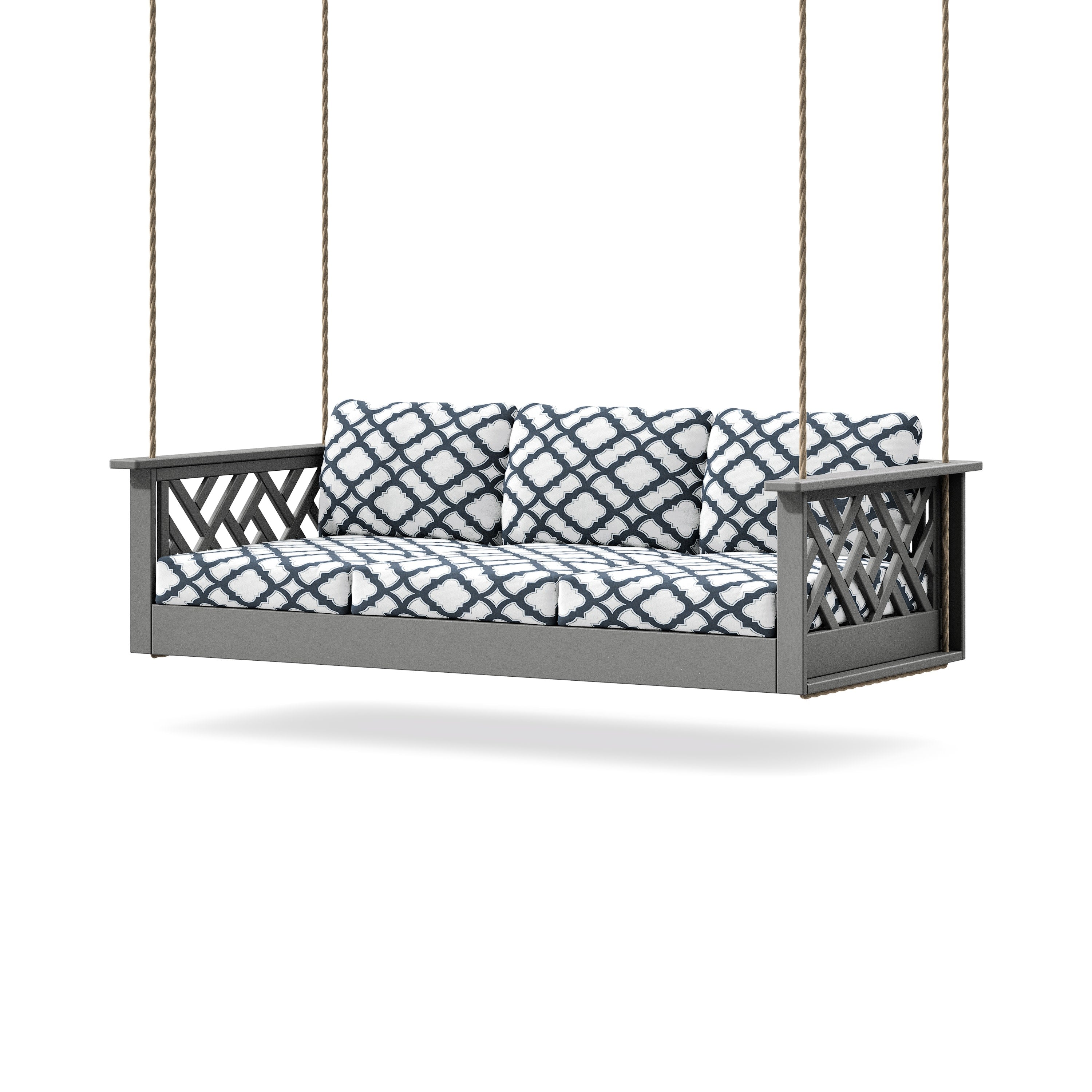 Chippendale Daybed Swing in Slate Grey / Trellis Marine Indigo