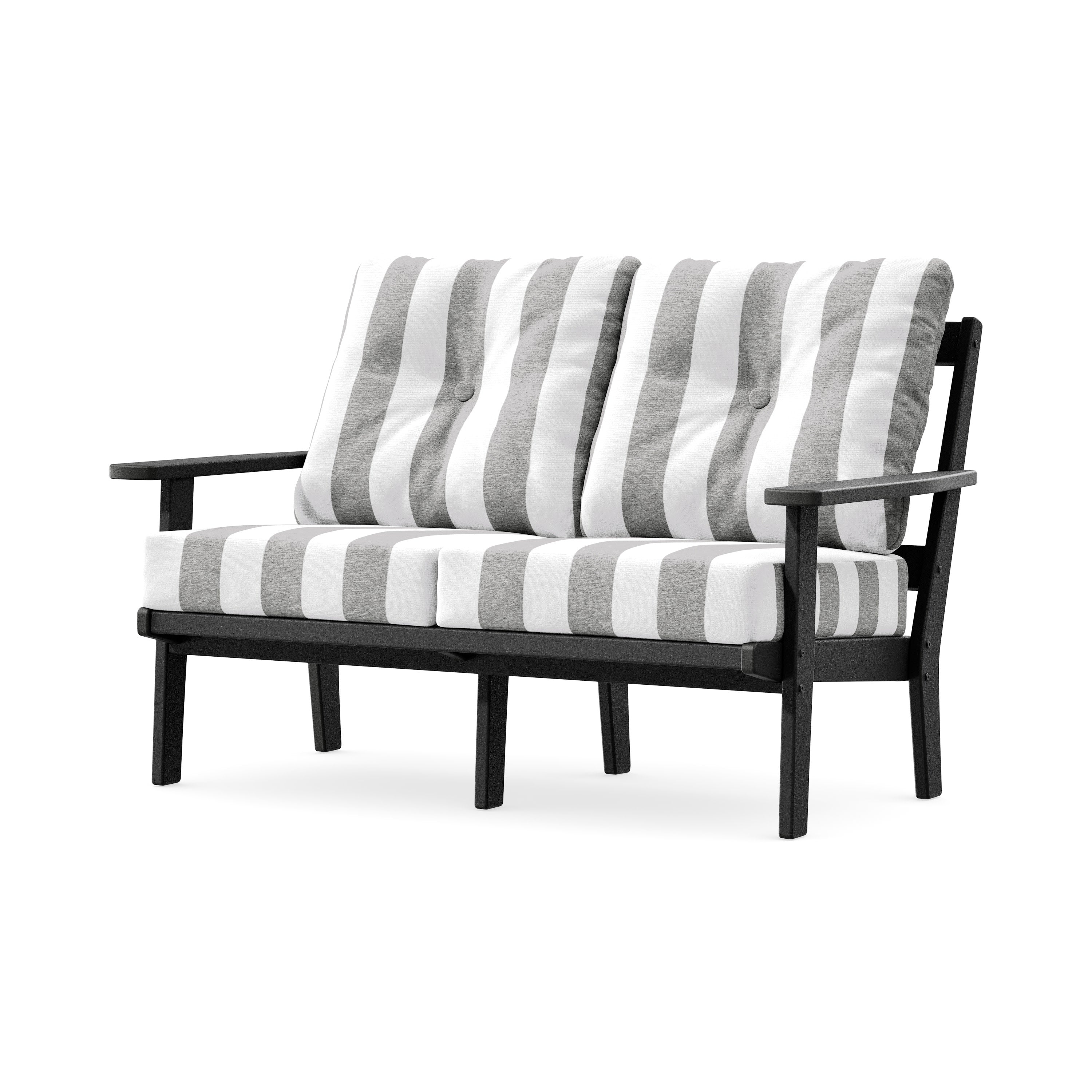 Prairie Deep SeatingLoveseat in Black / Cabana Stripe Grey Mist