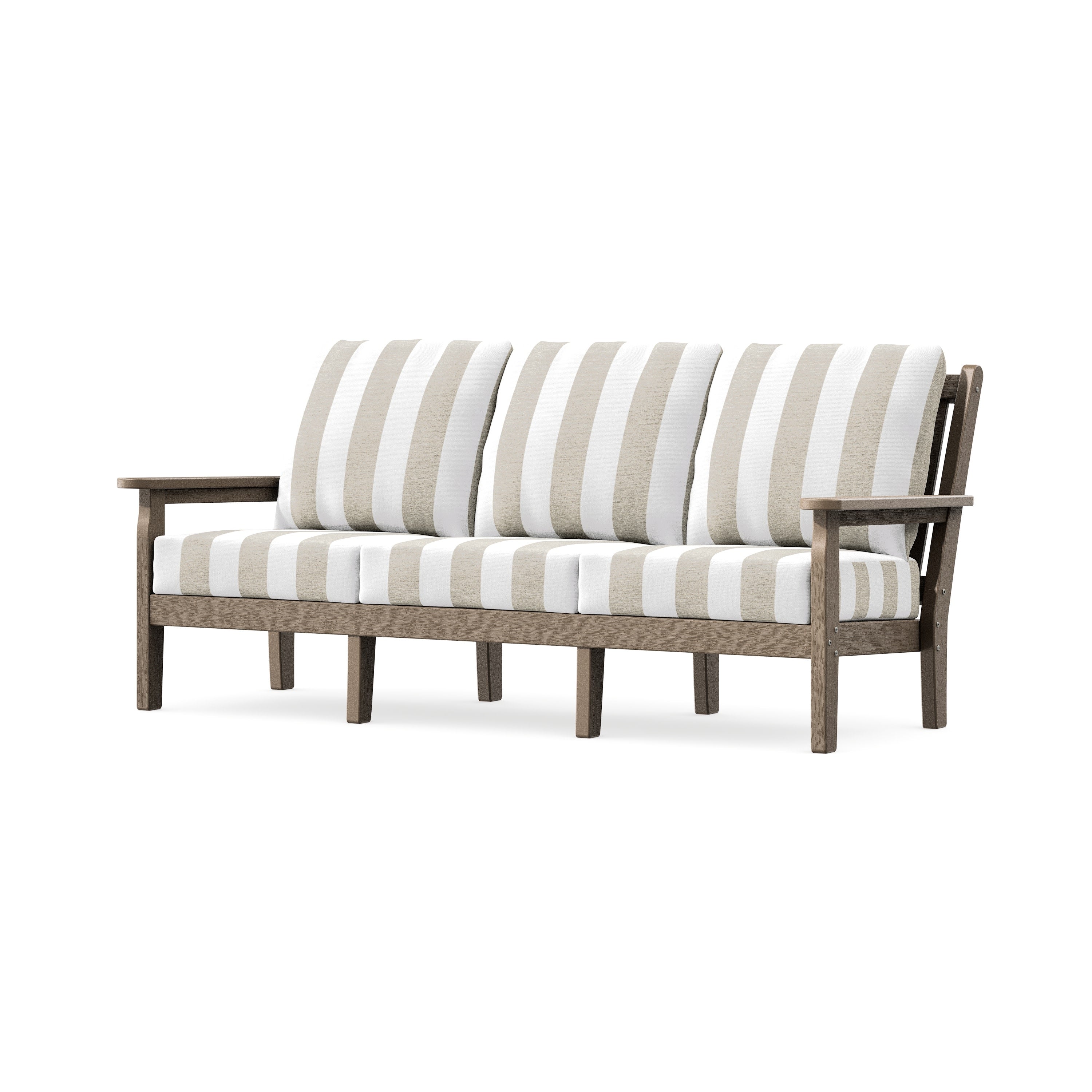 Chippendale Deep Seating Sofa in Vintage Sahara / Cabana Stripe Dune Burlap