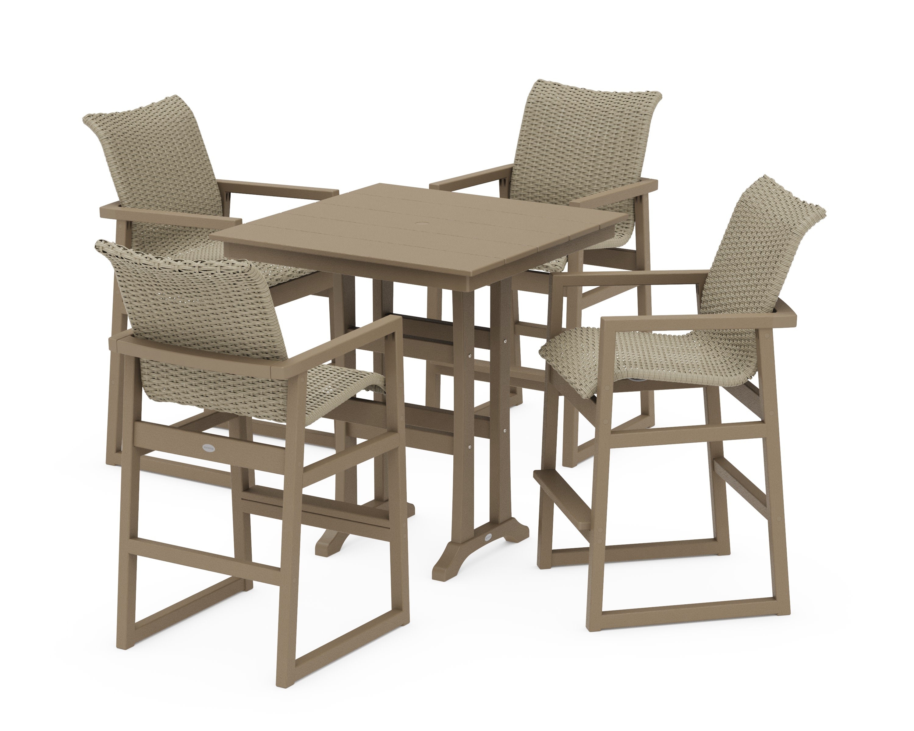 EDGE Woven 5-Piece Farmhouse Bar Set with Trestle Legs in Vintage Sahara / Dune Grass