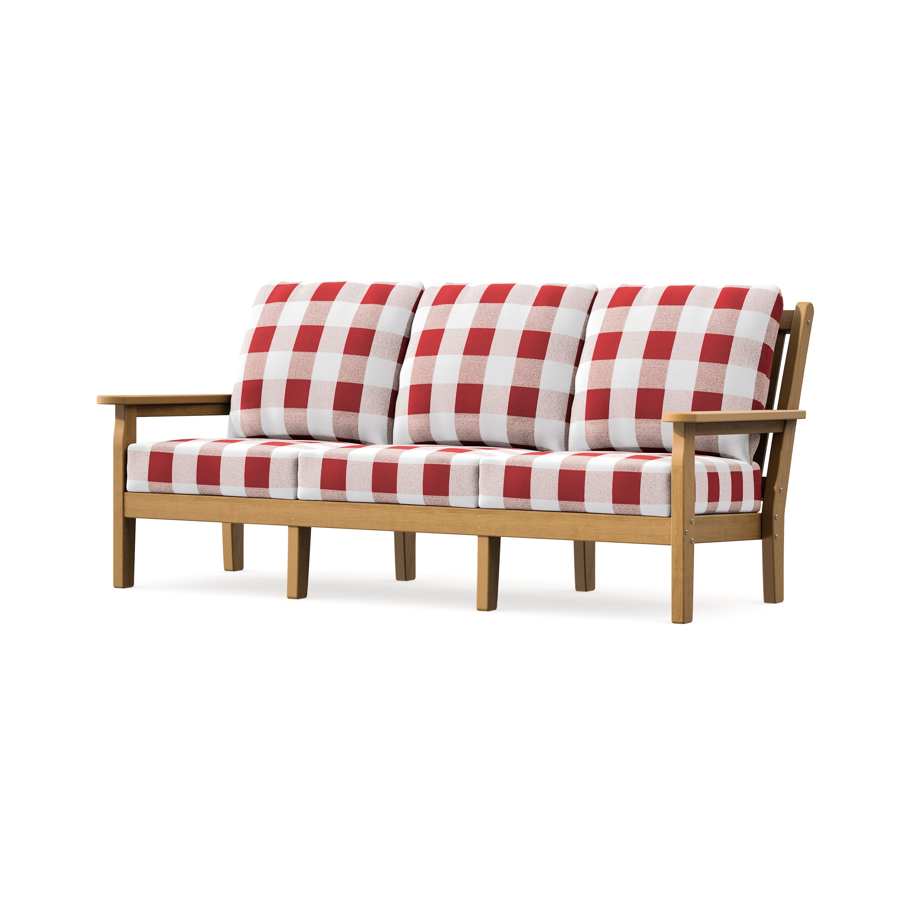 Chippendale Deep Seating Sofa in Natural / Buffalo Plaid Crimson