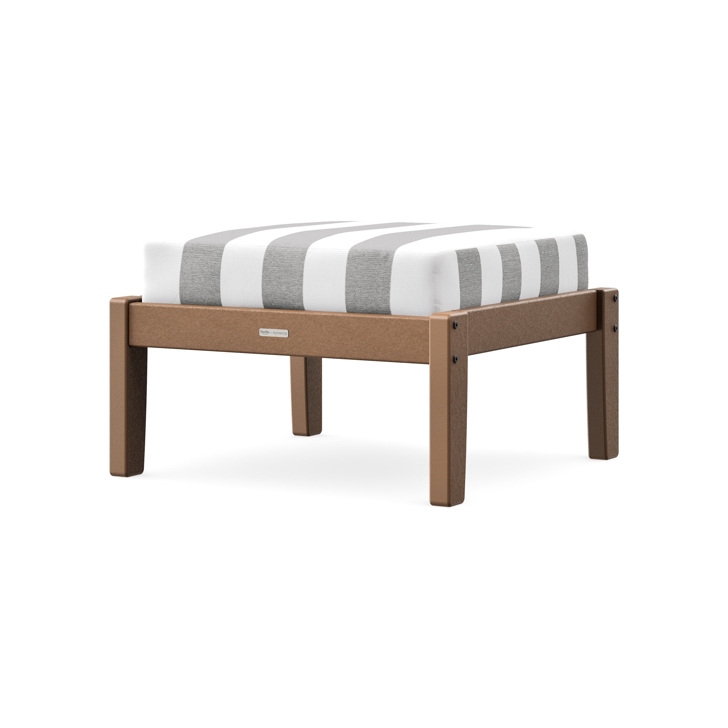 Chinoiserie Deep Seating Ottoman in Teak / Cabana Stripe Grey Mist