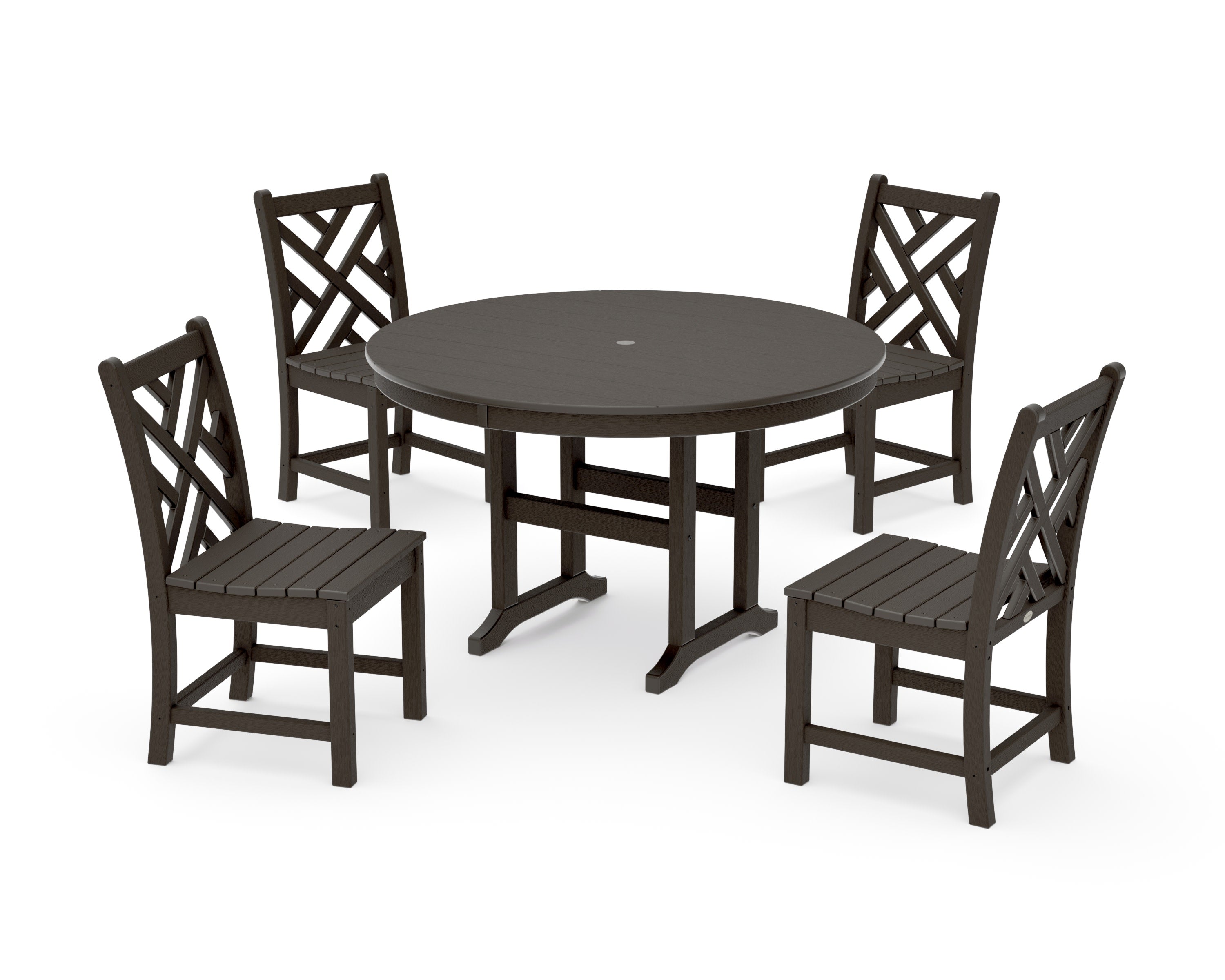 Chippendale 5-Piece Round Farmhouse Side Chair Dining Set in Vintage Coffee