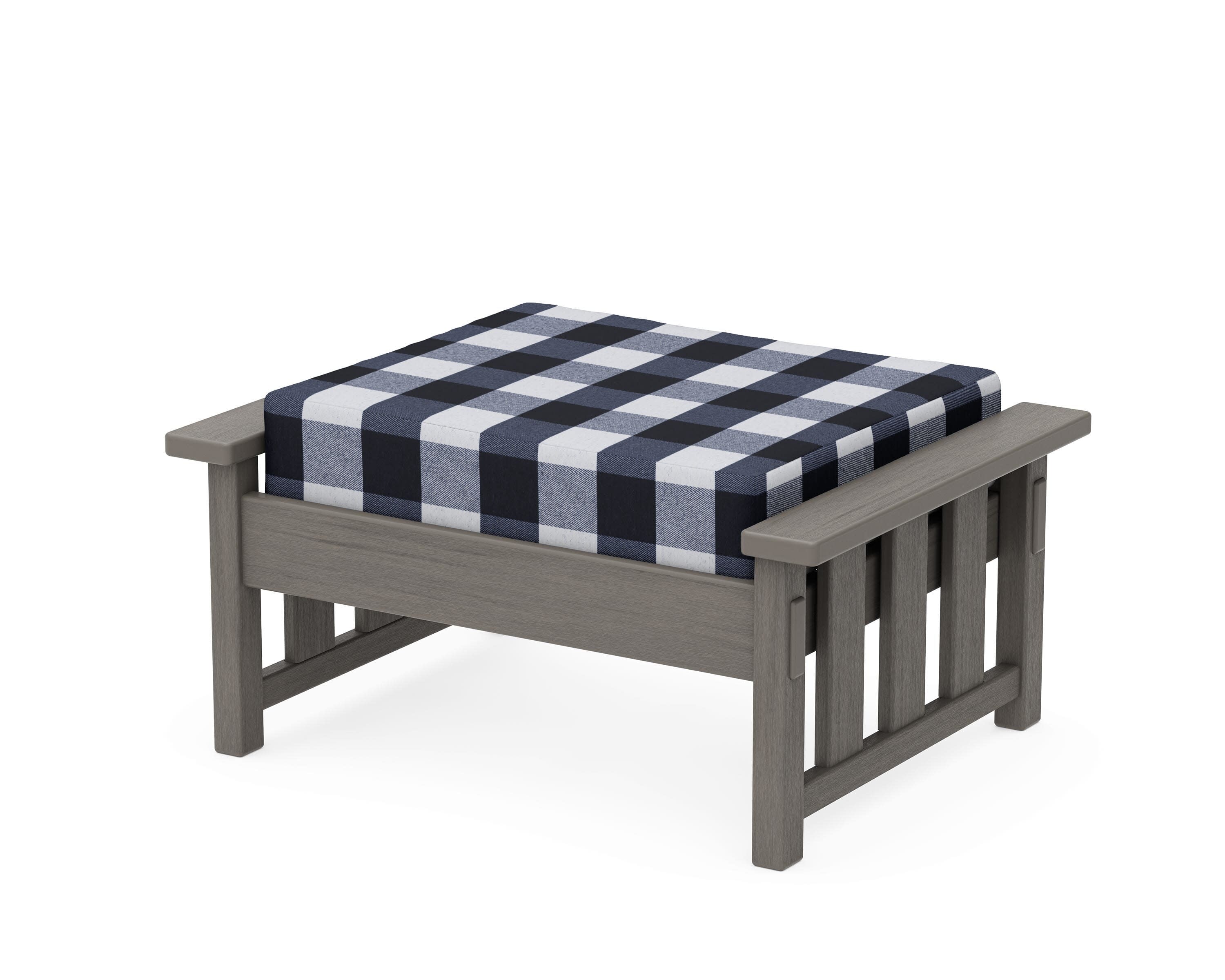 Acadia Deep Seating Ottoman in Driftwood / Buffalo Plaid Marine Indigo