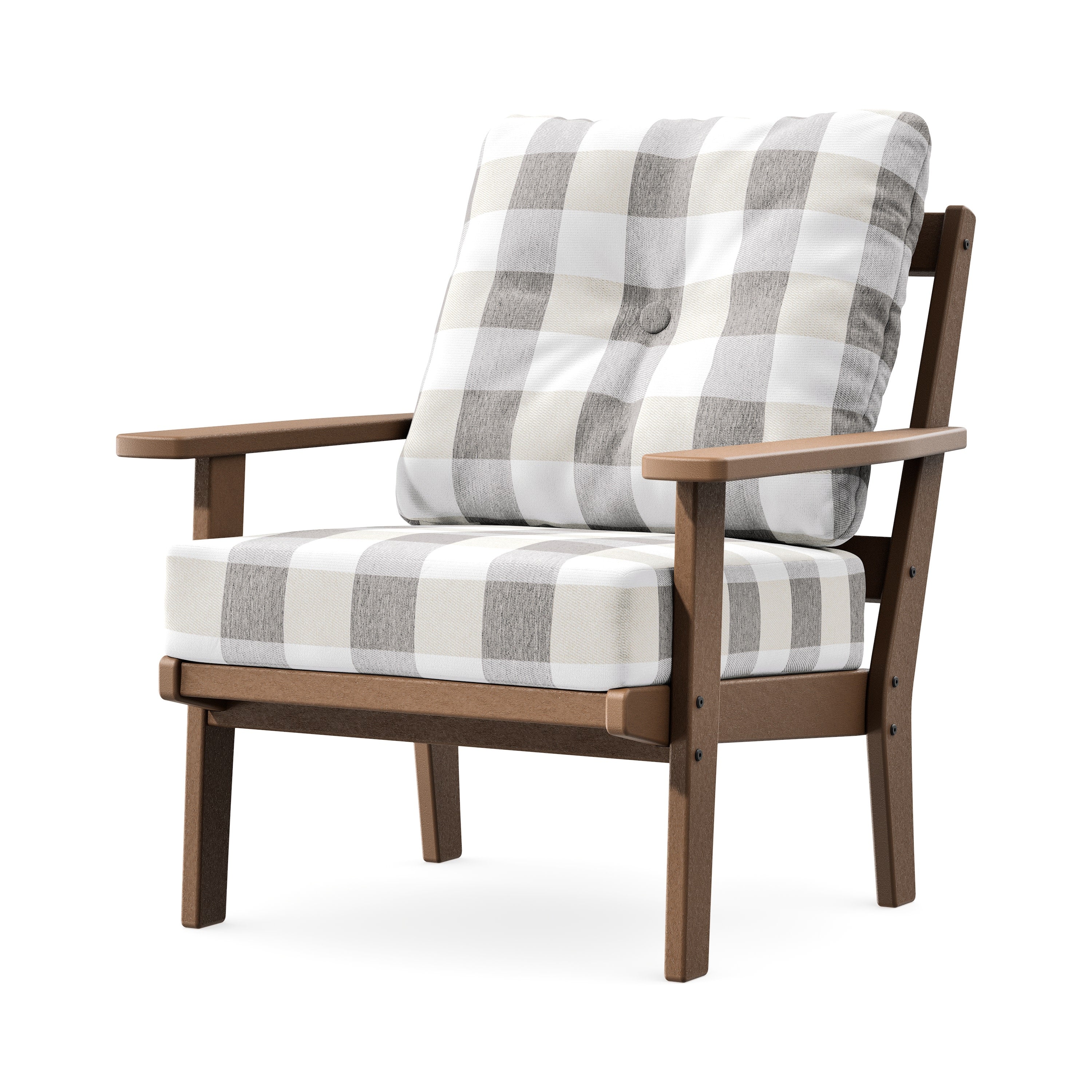 Prairie Deep Seating Chair in Teak / Buffalo Plaid Grey Mist