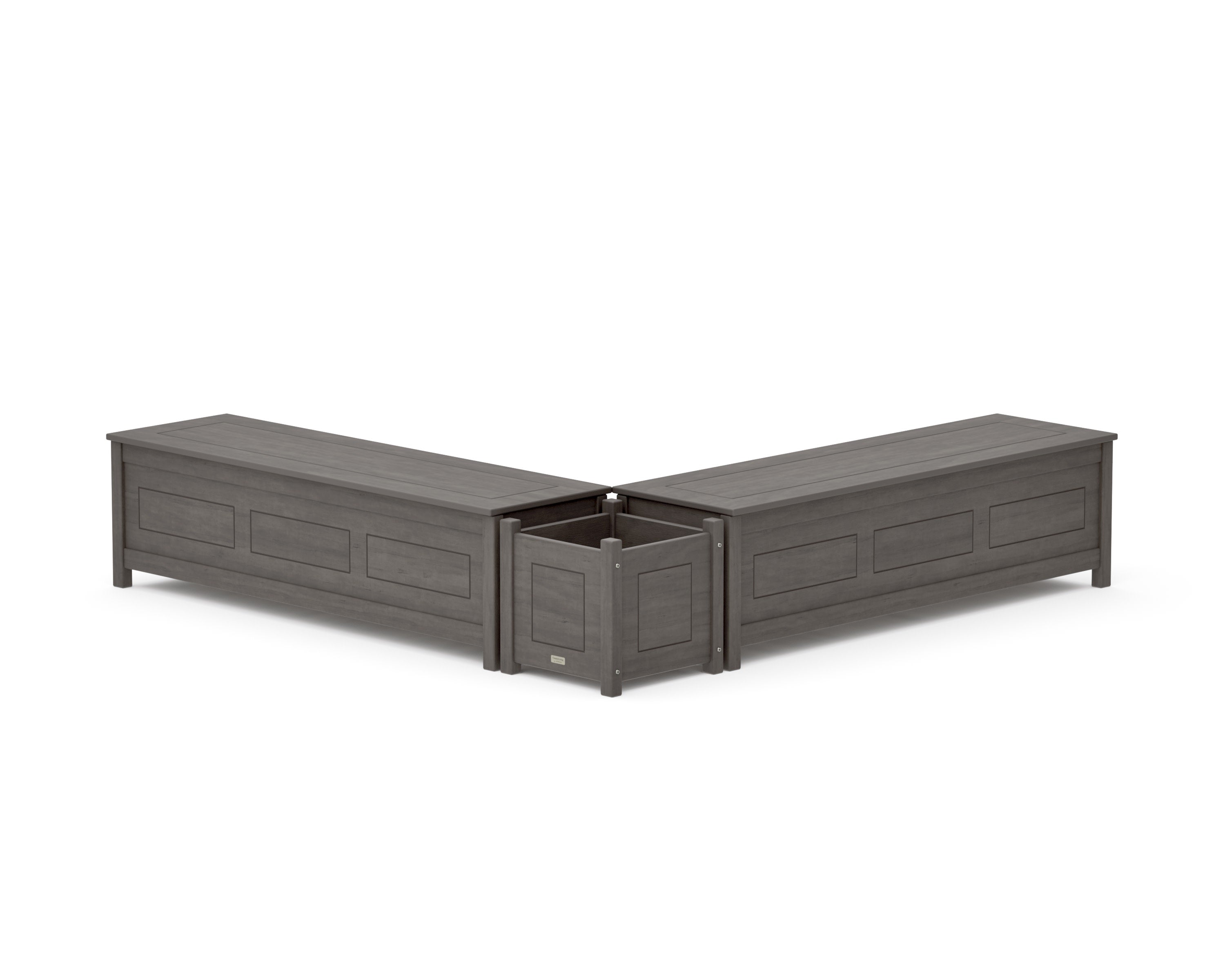 60" Country Living L- Shaped Planter Storage Bench Set in Driftwood