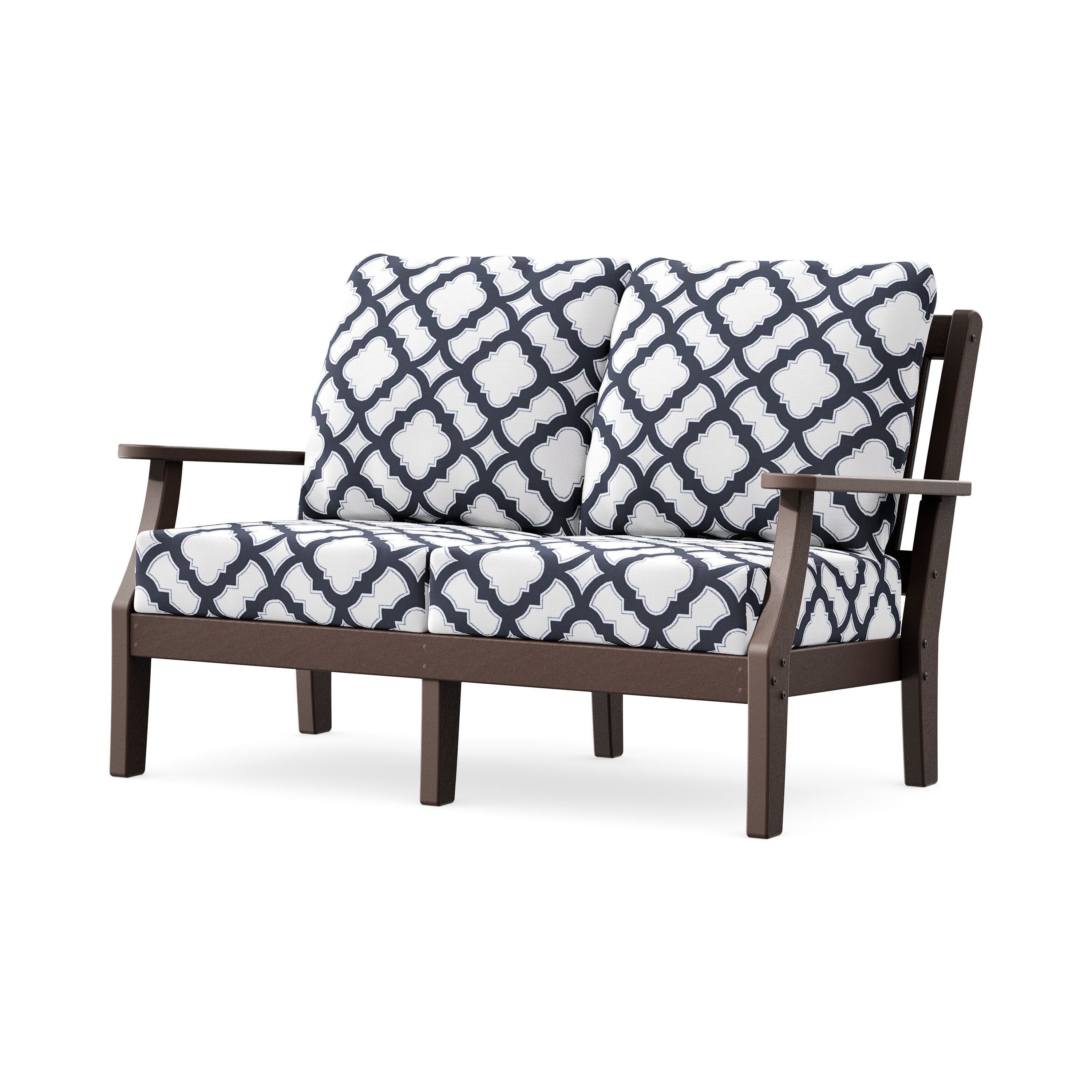 Chinoiserie Deep Seating Loveseat in Mahogany / Trellis Navy