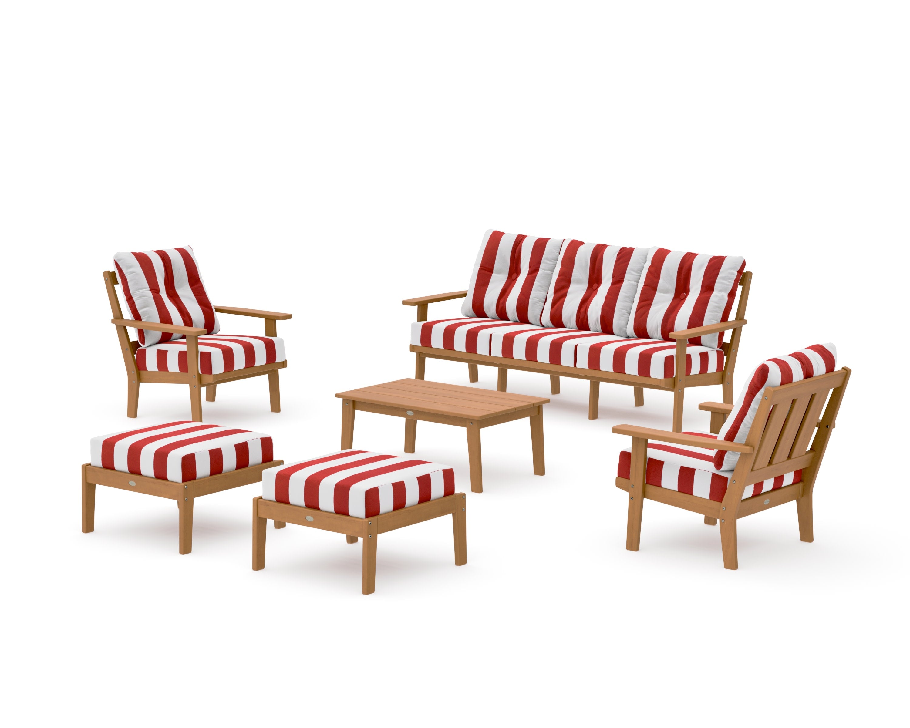 Oxford 6-Piece Lounge Sofa Set in Natural / Cabana Stripe Crimson