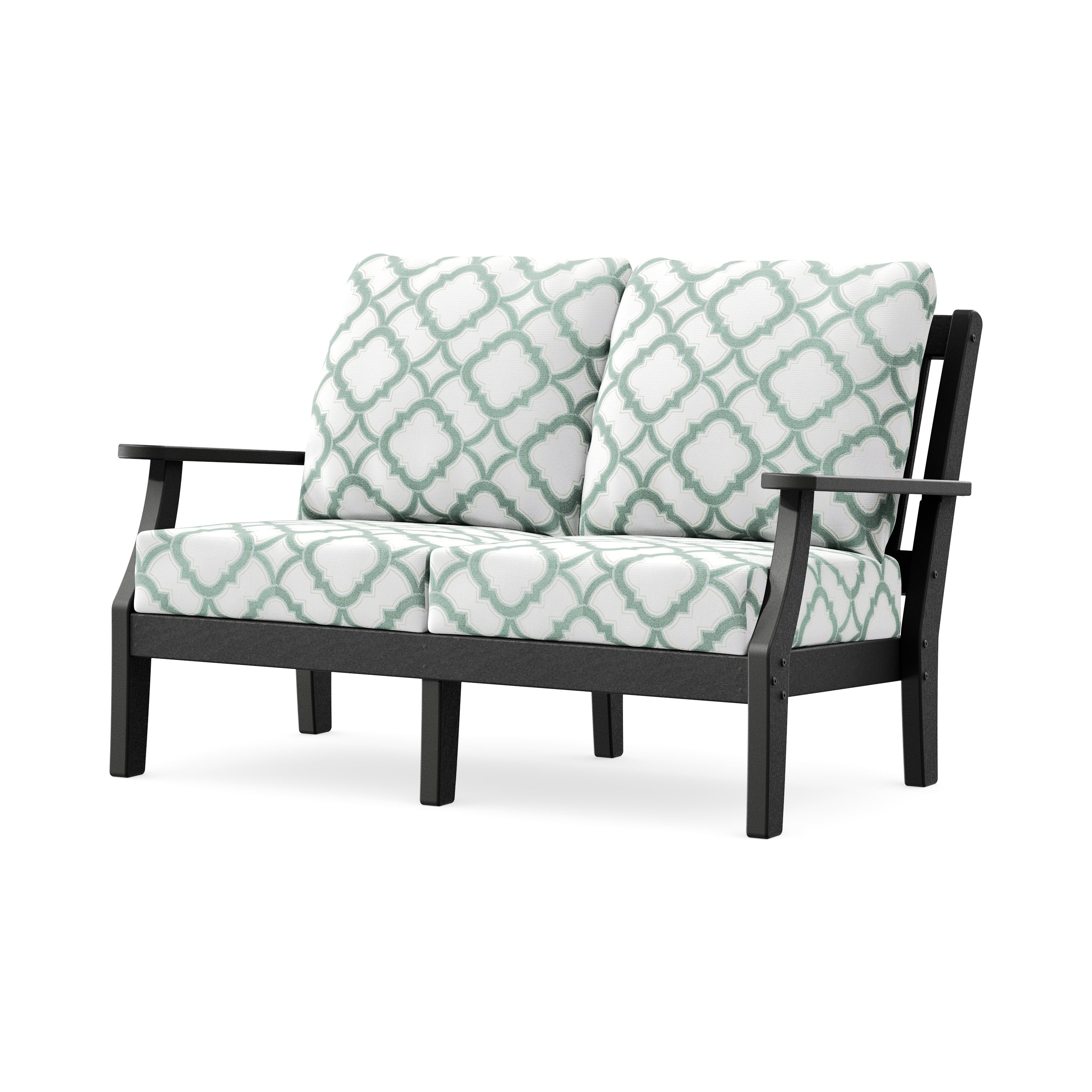 Chinoiserie Deep Seating Loveseat in Black / Trellis Glacier Spa