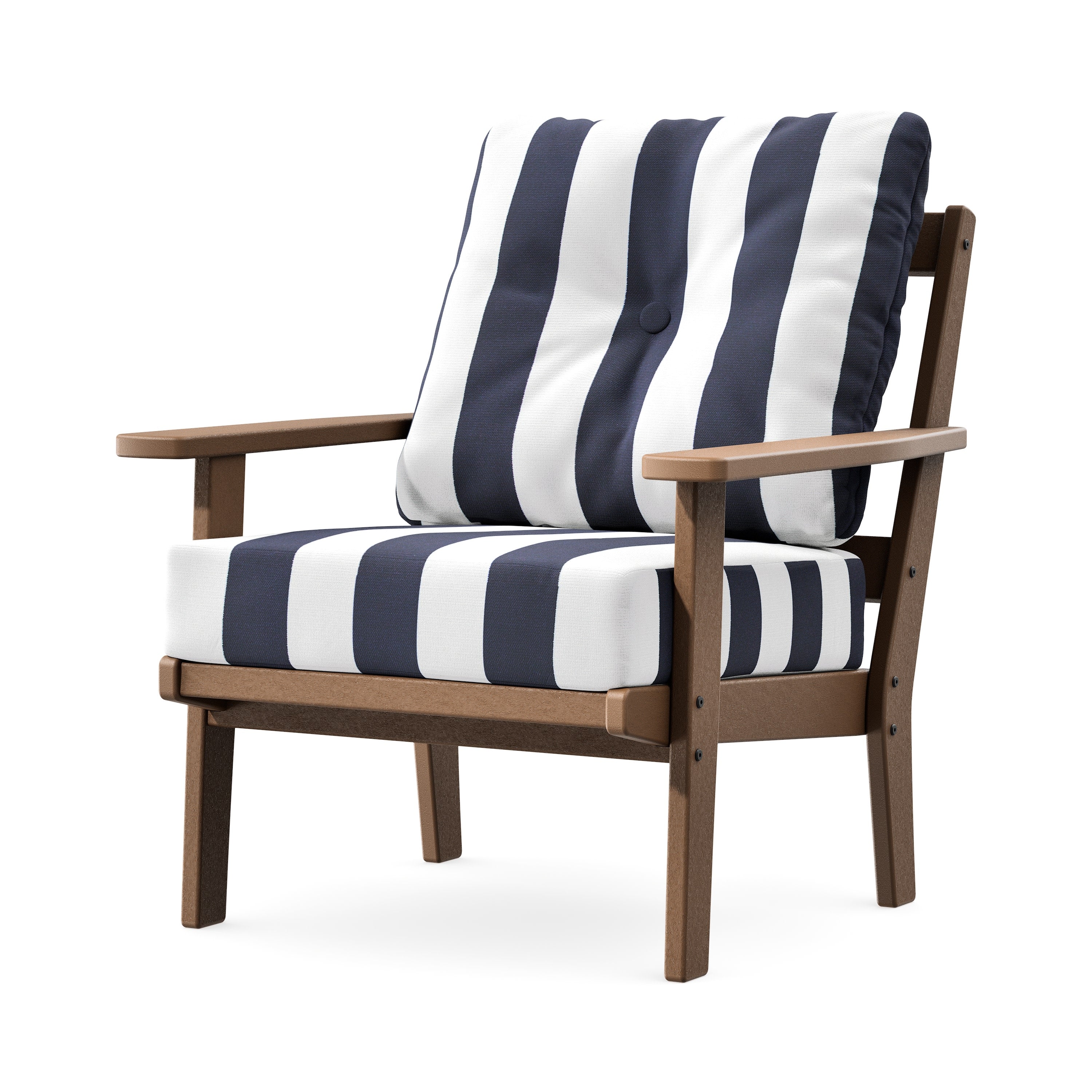Prairie Deep Seating Chair in Teak / Cabana Stripe Navy