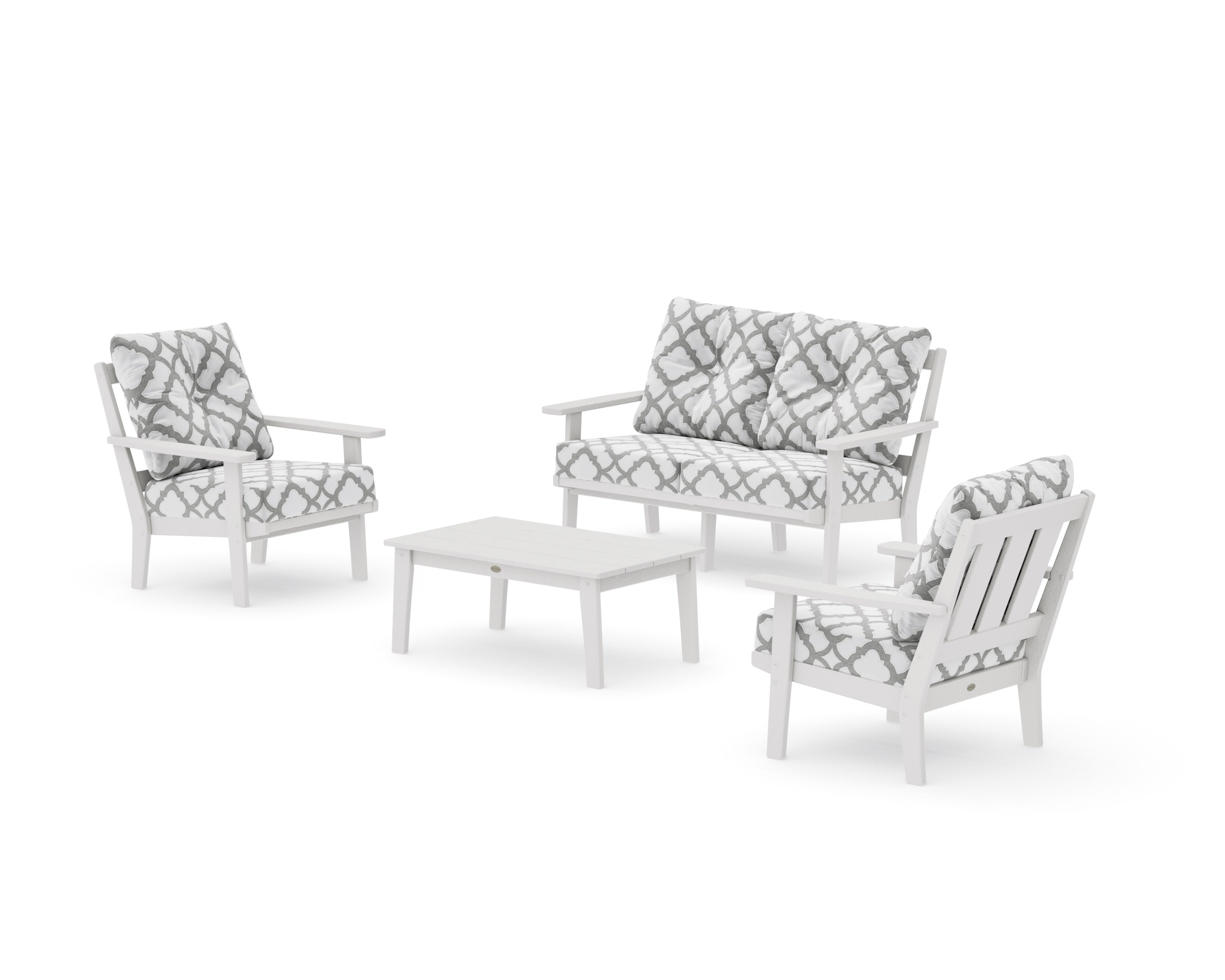 Oxford 4-Piece Deep Seating Set with Loveseat in Vintage White / Trellis Grey Mist