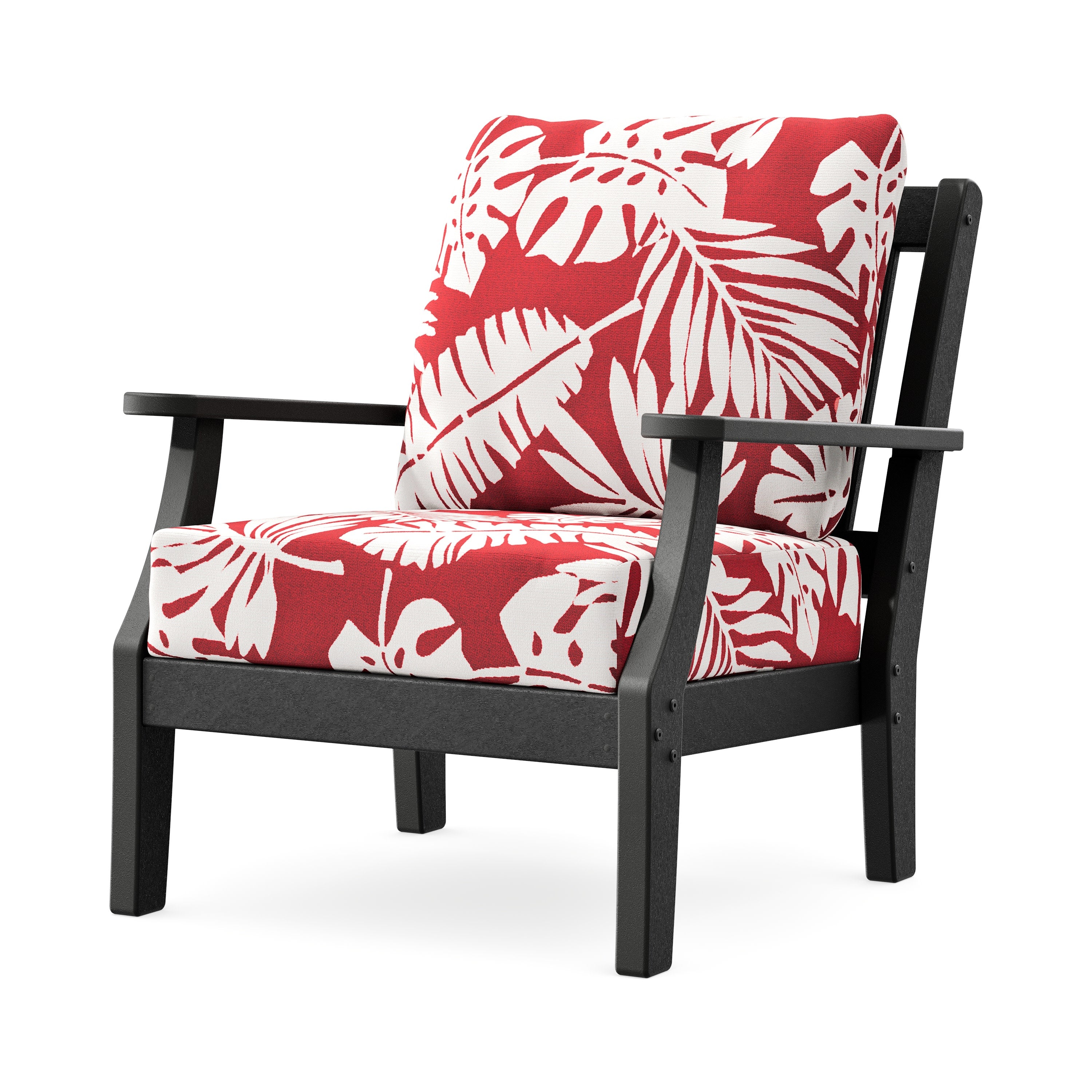 Chinoiserie Deep Seating Chair in Black / Leaf Crimson