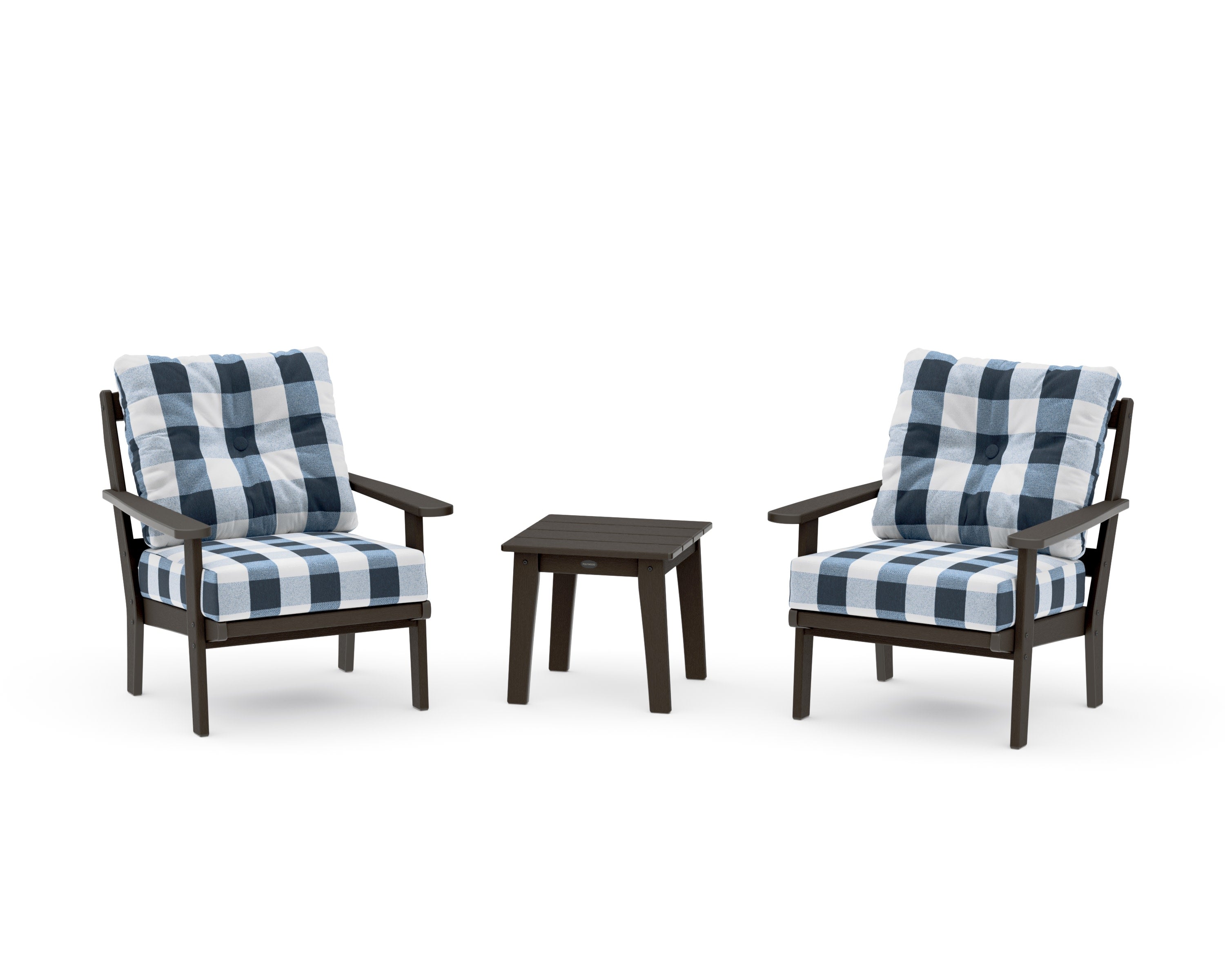Mission 3-Piece Deep Seating Set in Vintage Coffee / Buffalo Plaid Marine Indigo