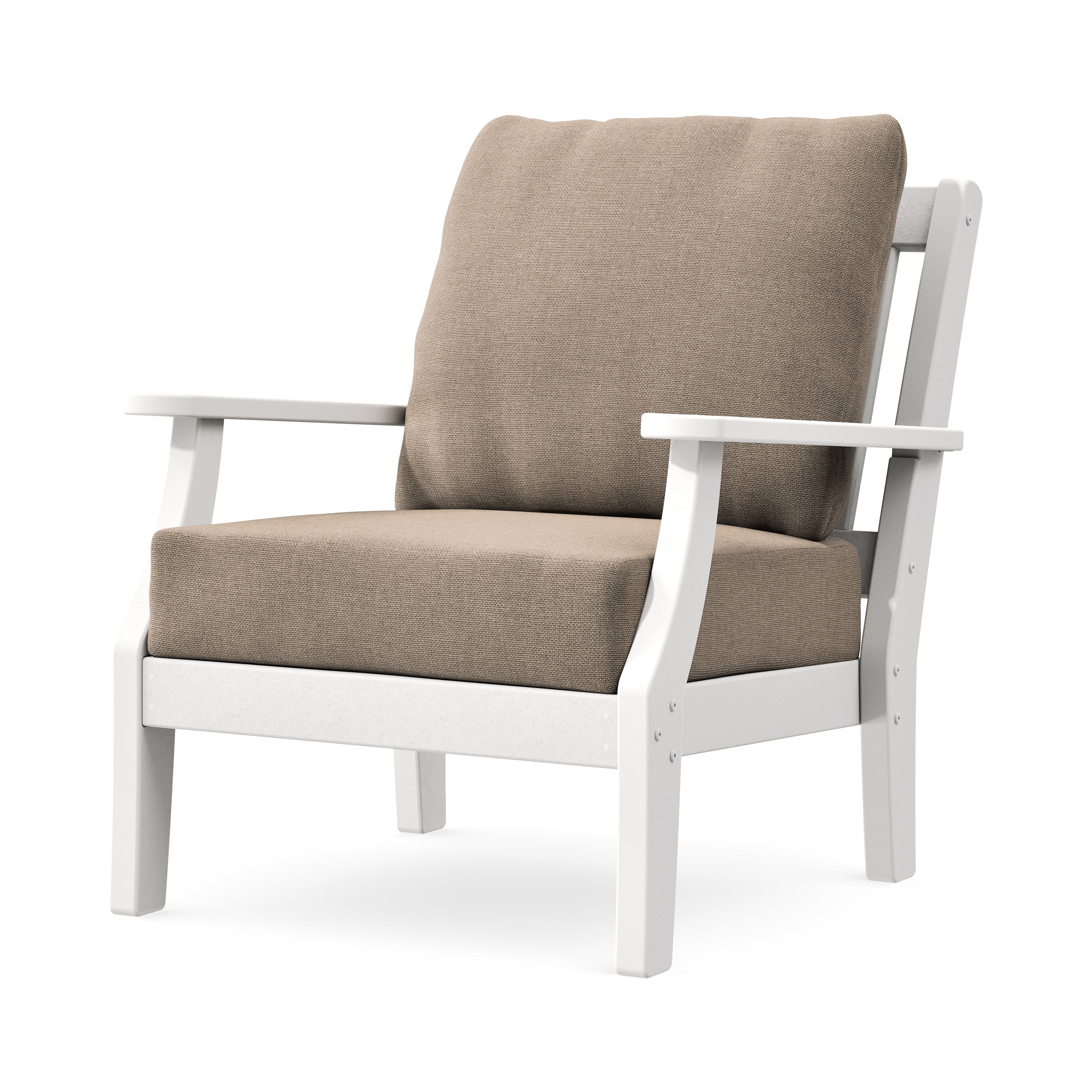 Chinoiserie Deep Seating Chair in White / Spiced Burlap