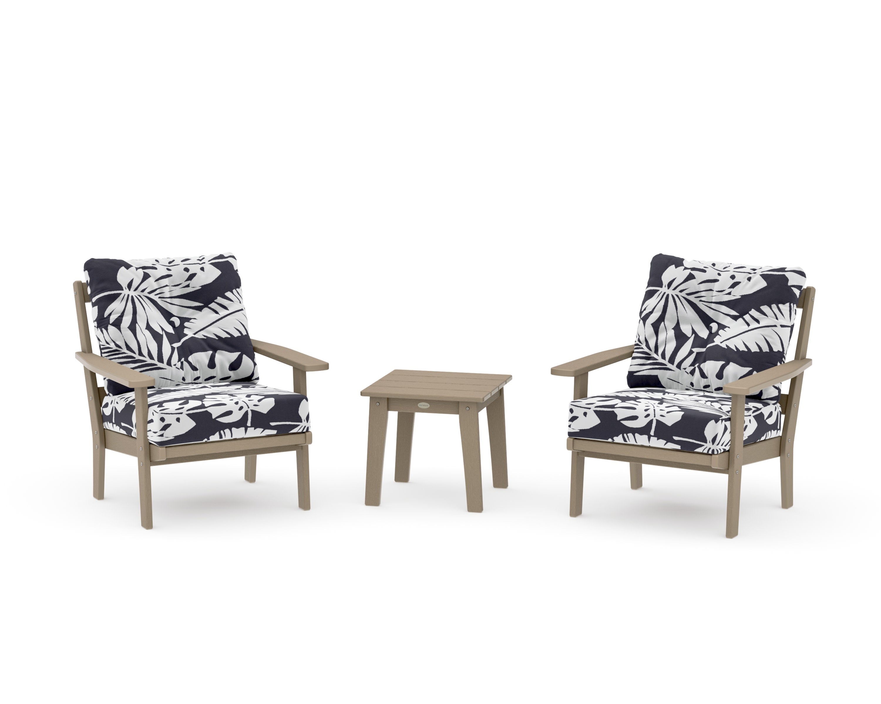 Prairie 3-Piece Deep Seating Set in Vintage Sahara / Leaf Navy