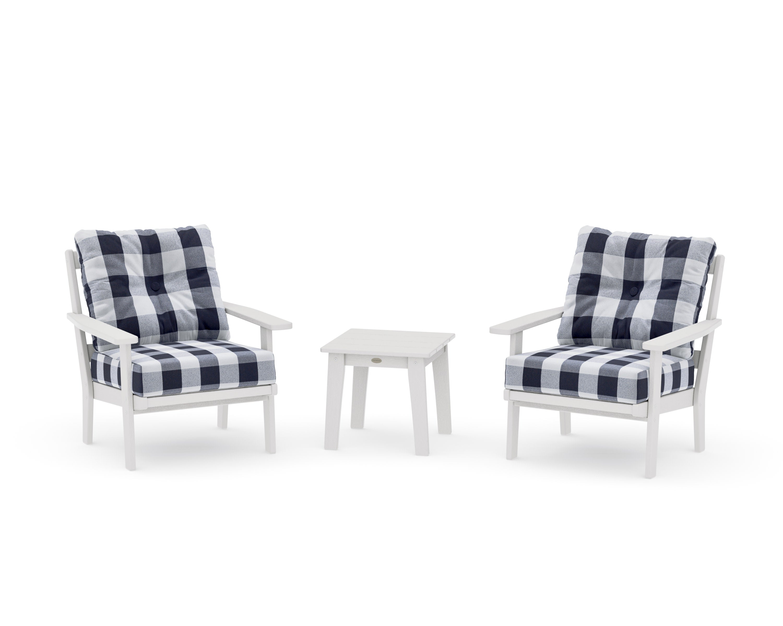 Prairie 3-Piece Deep Seating Set in Vintage White / Buffalo Plaid Navy