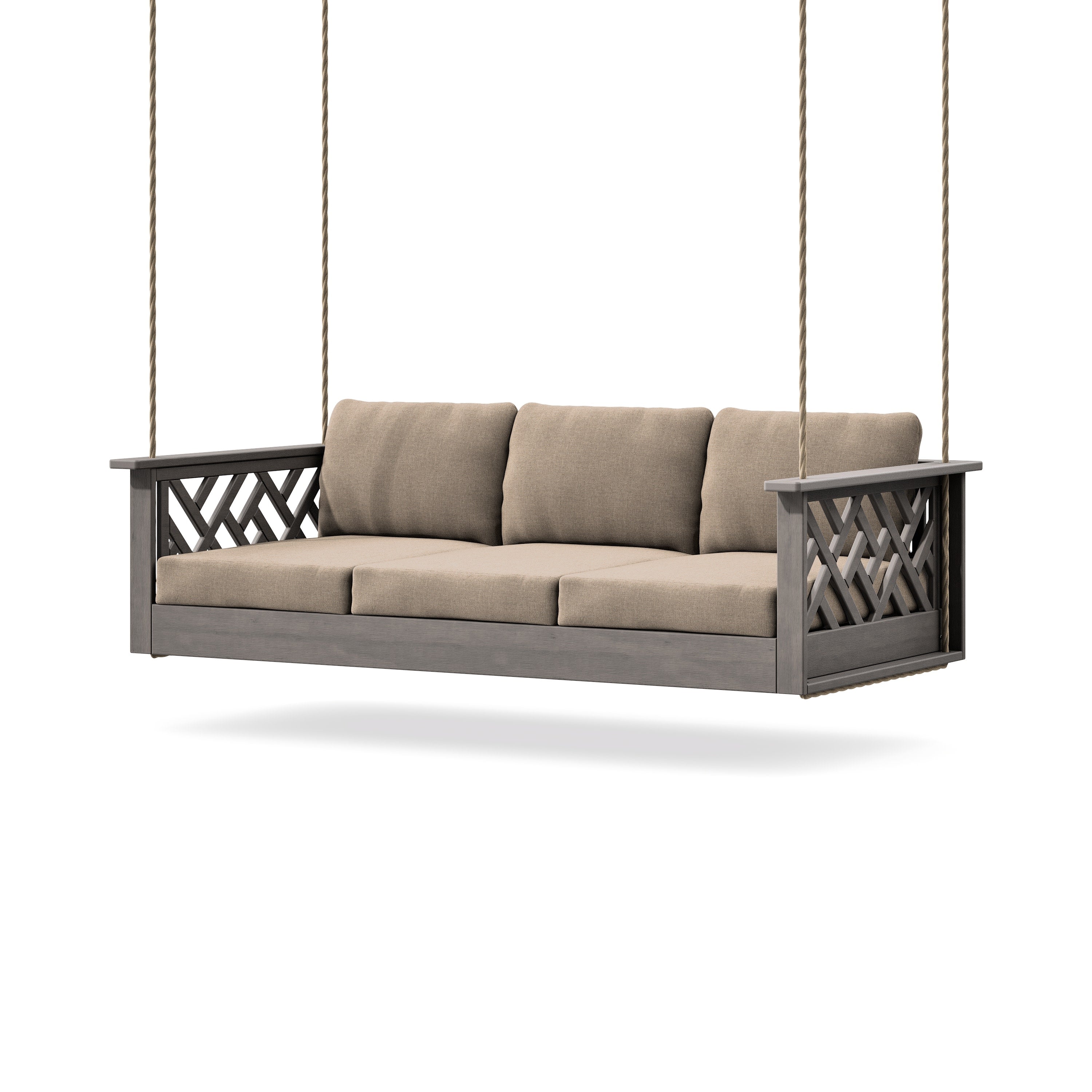 Chippendale Daybed Swing in Driftwood / Spiced Burlap