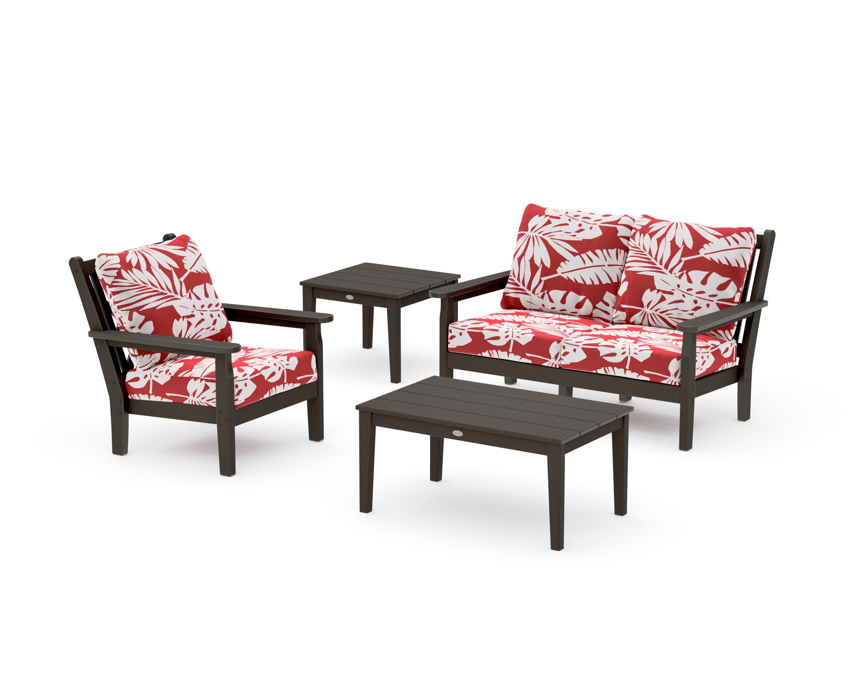 Chippendale 4-Piece Deep Seating Set in Vintage Coffee / Leaf Crimson