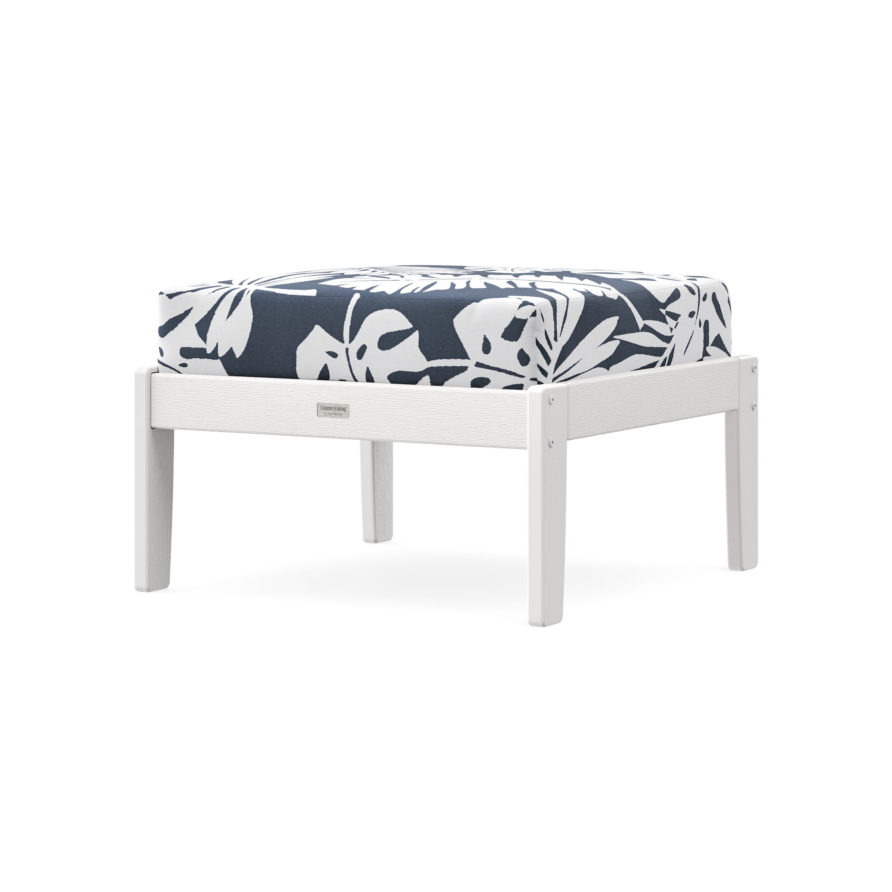 Cottage Deep Seating Ottoman in Vintage White / Leaf Marine Indigo
