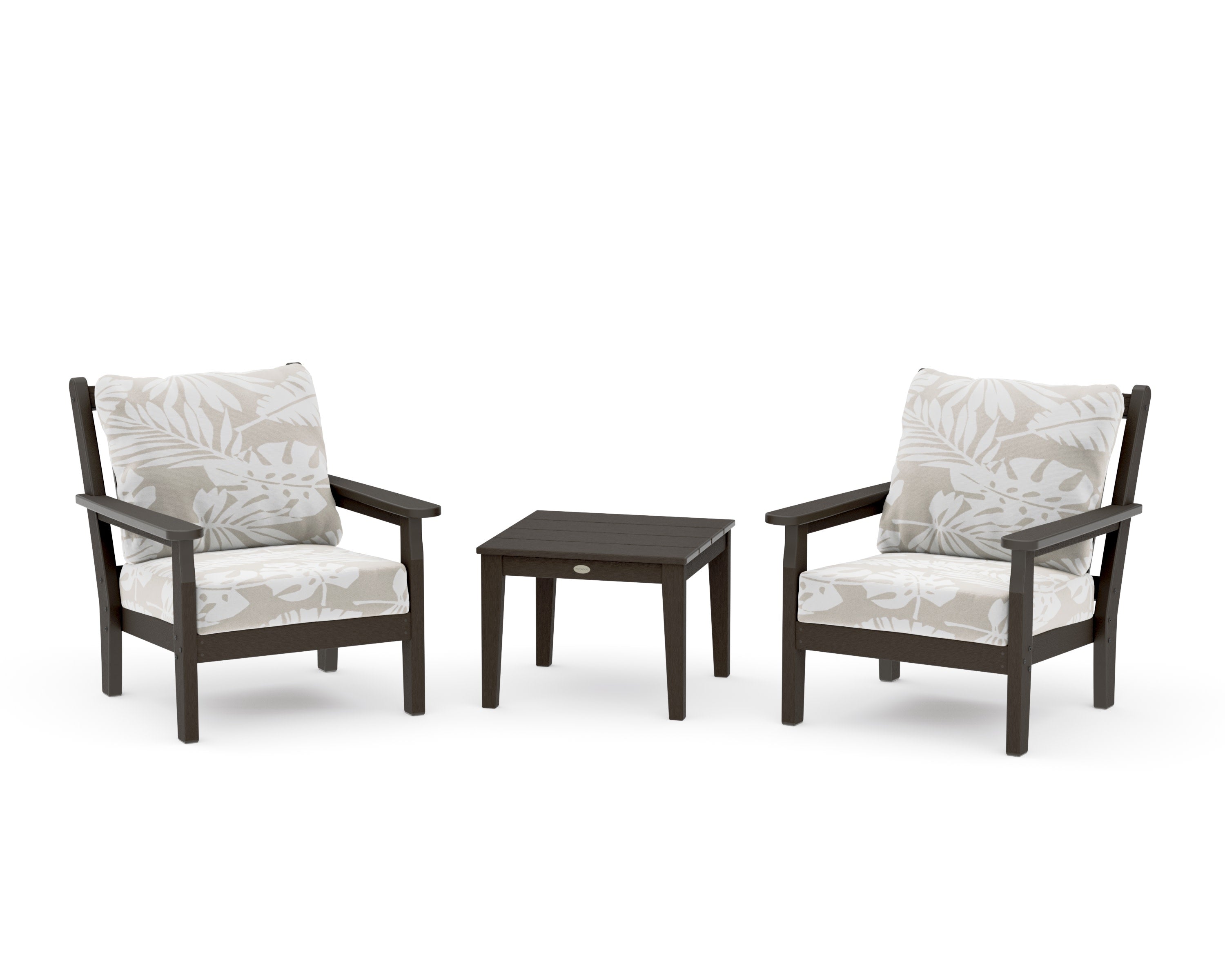 Chippendale 3-Piece Deep Seating Set in Vintage Coffee / Leaf Dune Burlap