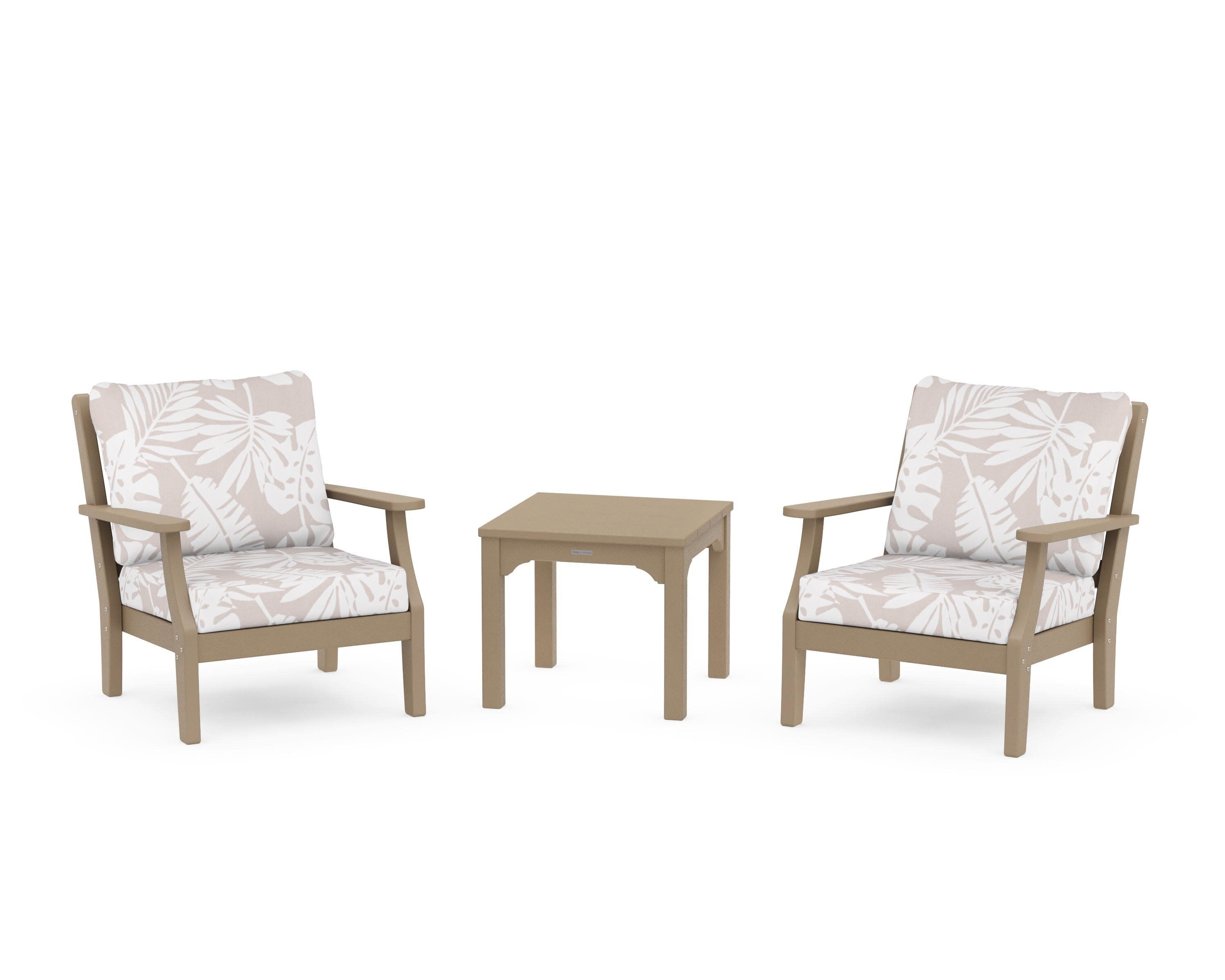 Chinoiserie 3-Piece Deep Seating Set in Vintage Sahara / Leaf Dune Burlap