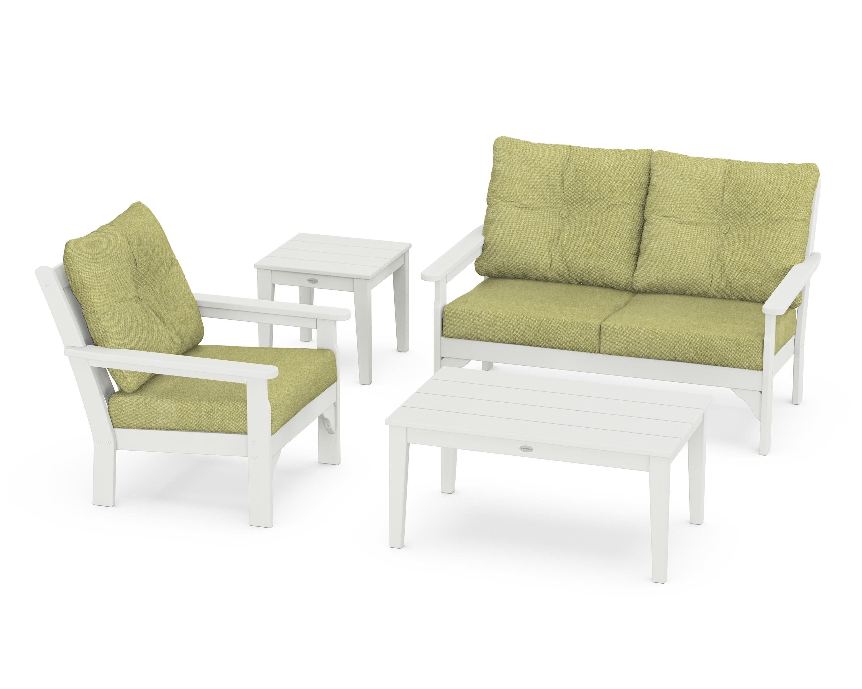 Vineyard 4-Piece Deep Seating Set in Vintage White / Chartreuse Boucle