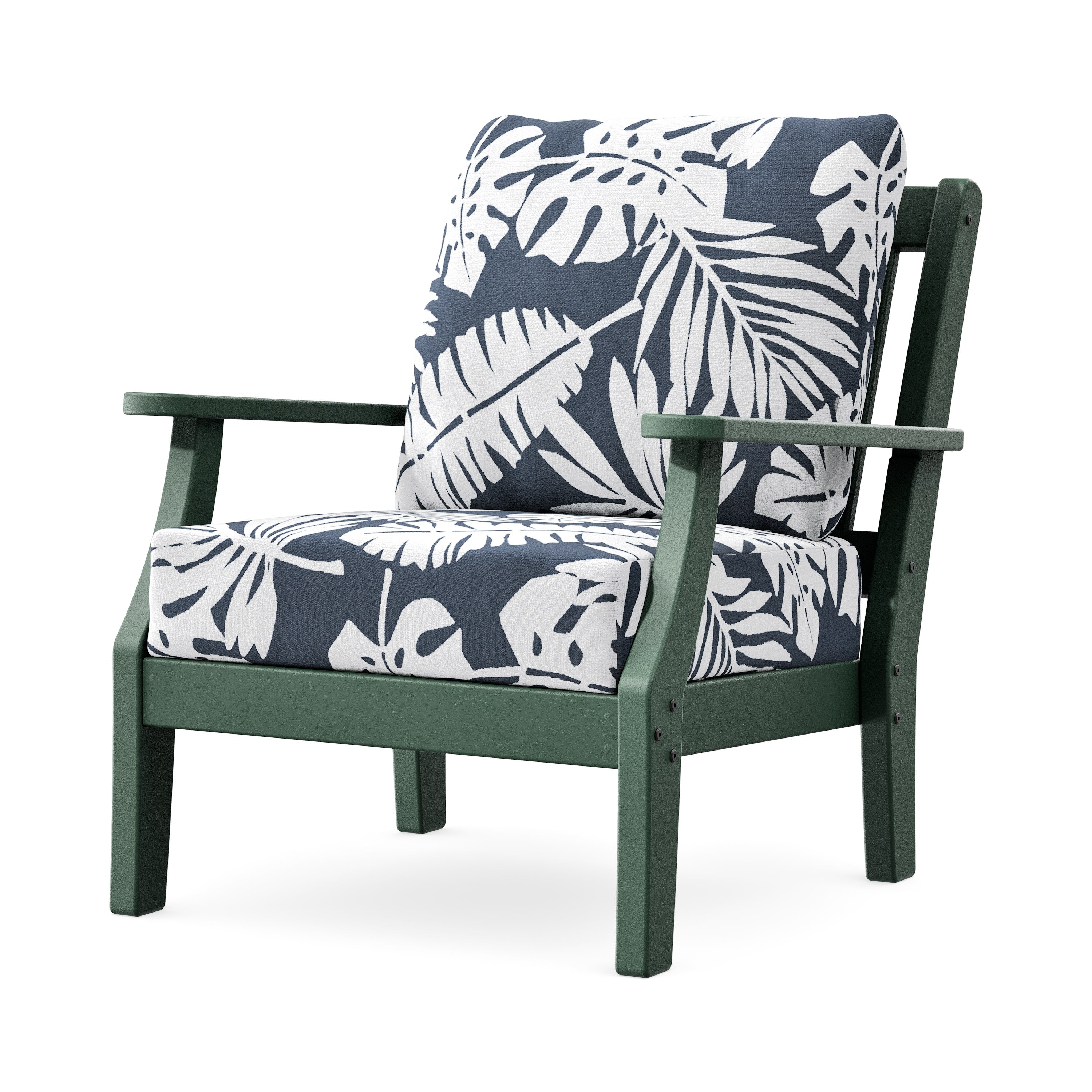 Chinoiserie Deep Seating Chair in Green / Leaf Marine Indigo