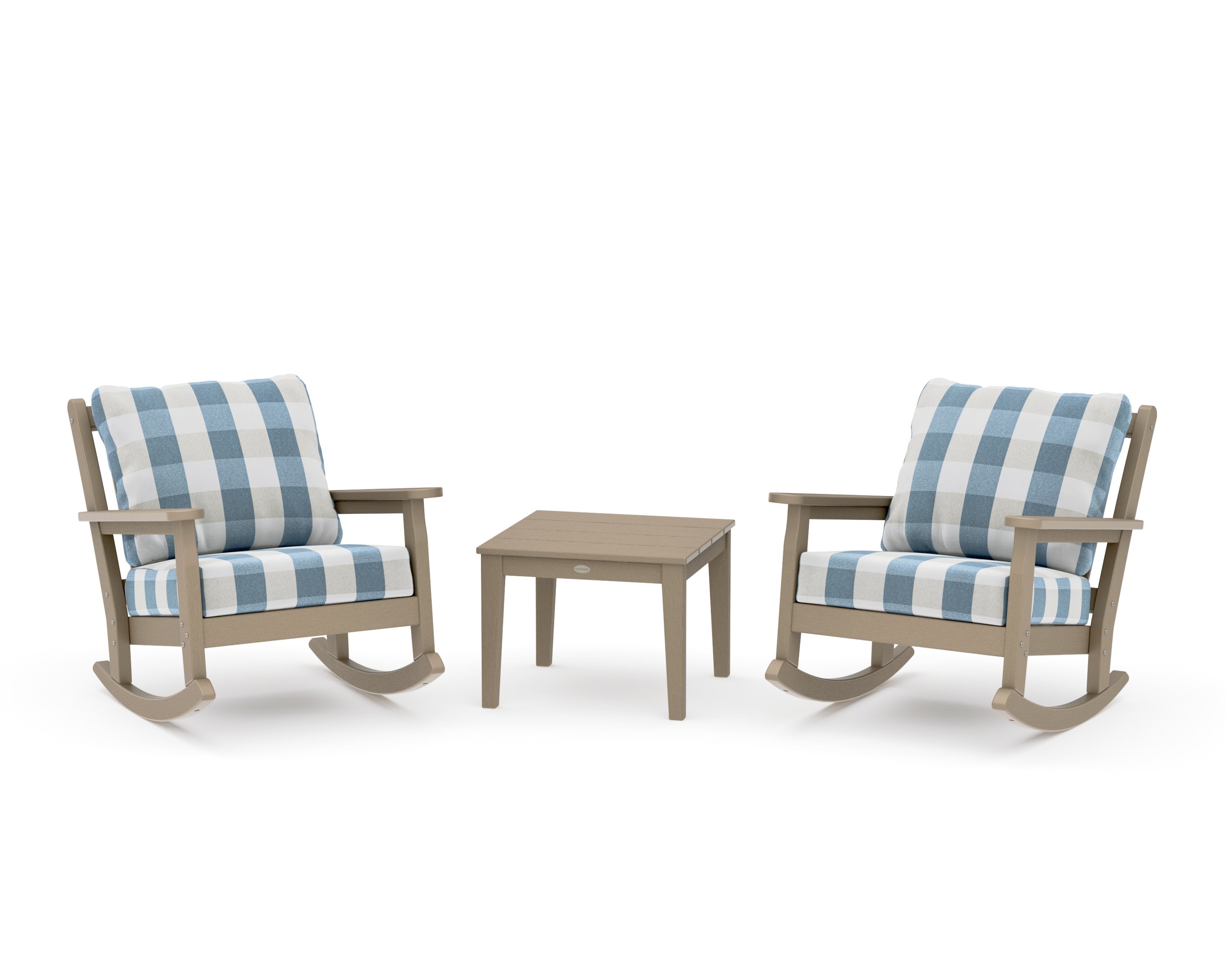 Chippendale 3-Piece Deep Seating Rocker Set in Vintage Sahara / Buffalo Plaid Sky Blue