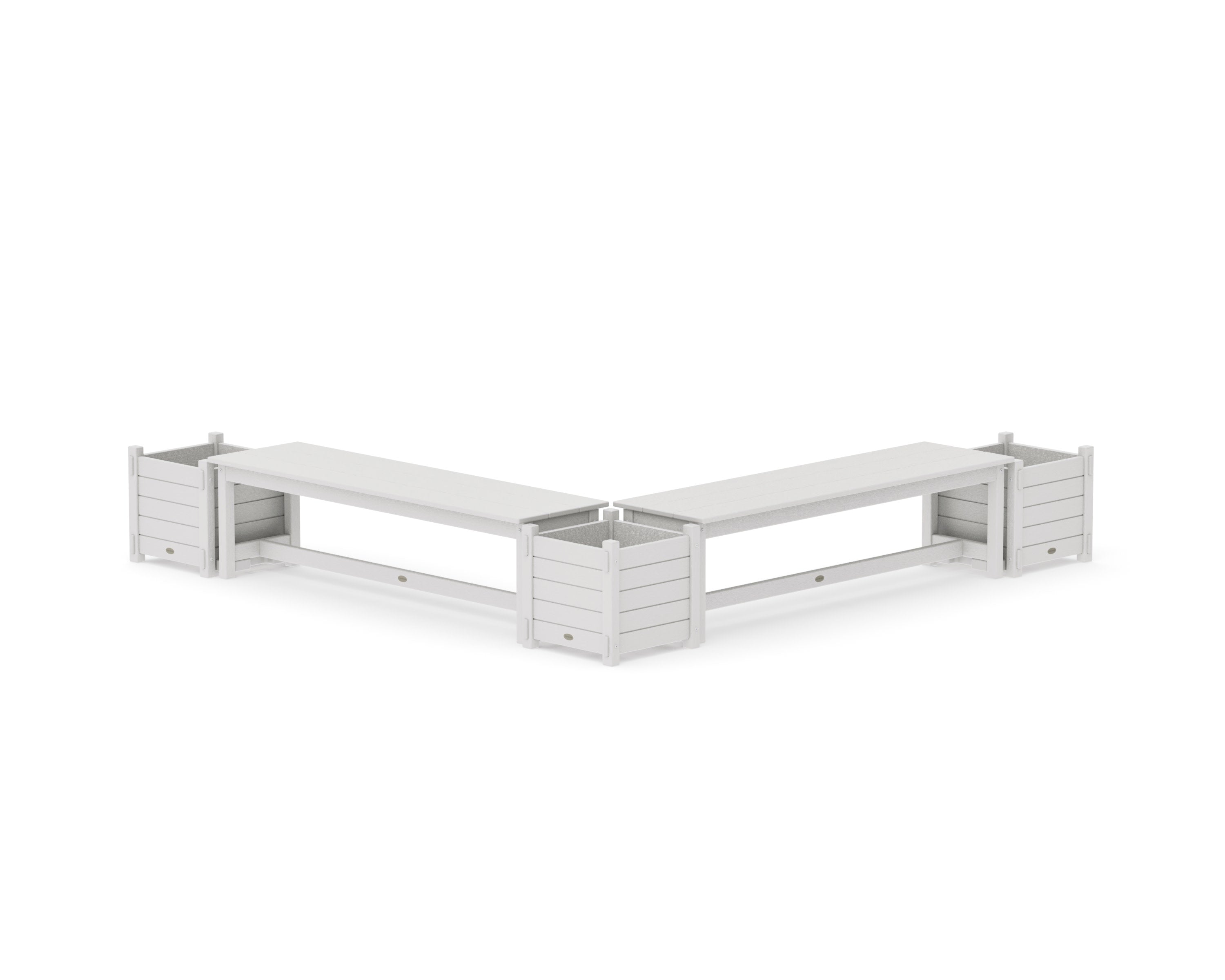 60" Nautical L- Shaped Planter Bench Corner Set in Vintage White