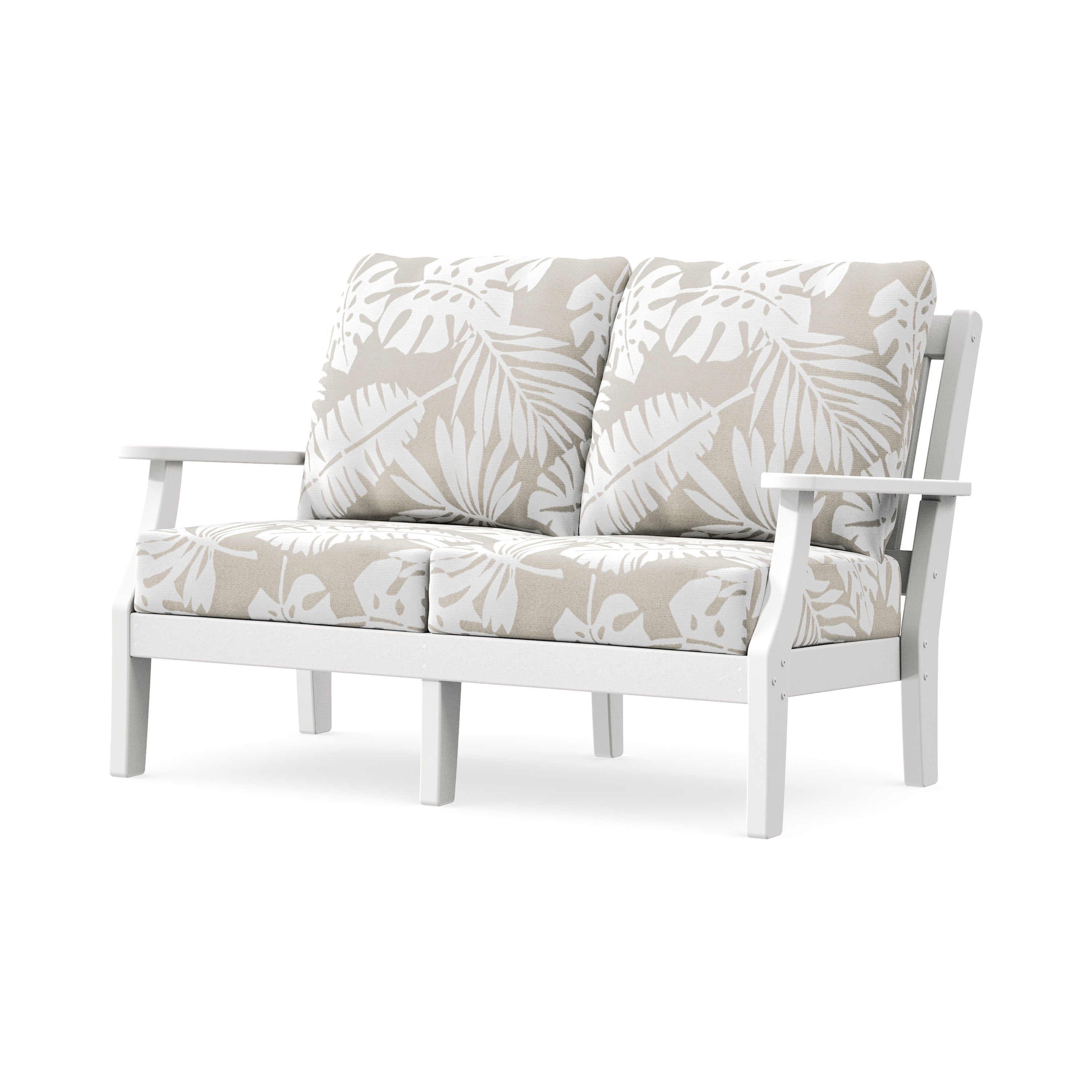 Chinoiserie Deep Seating Loveseat in White / Leaf Dune Burlap