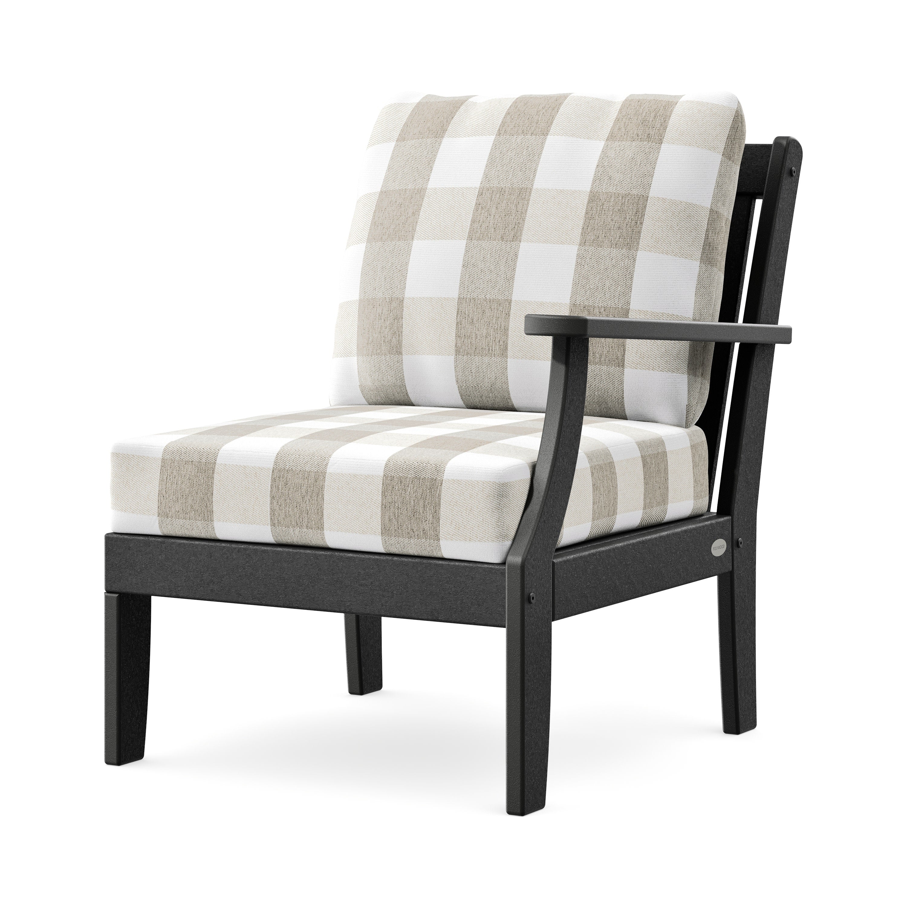 Braxton Modular Right Arm Chair in Black / Buffalo Plaid Dune Burlap