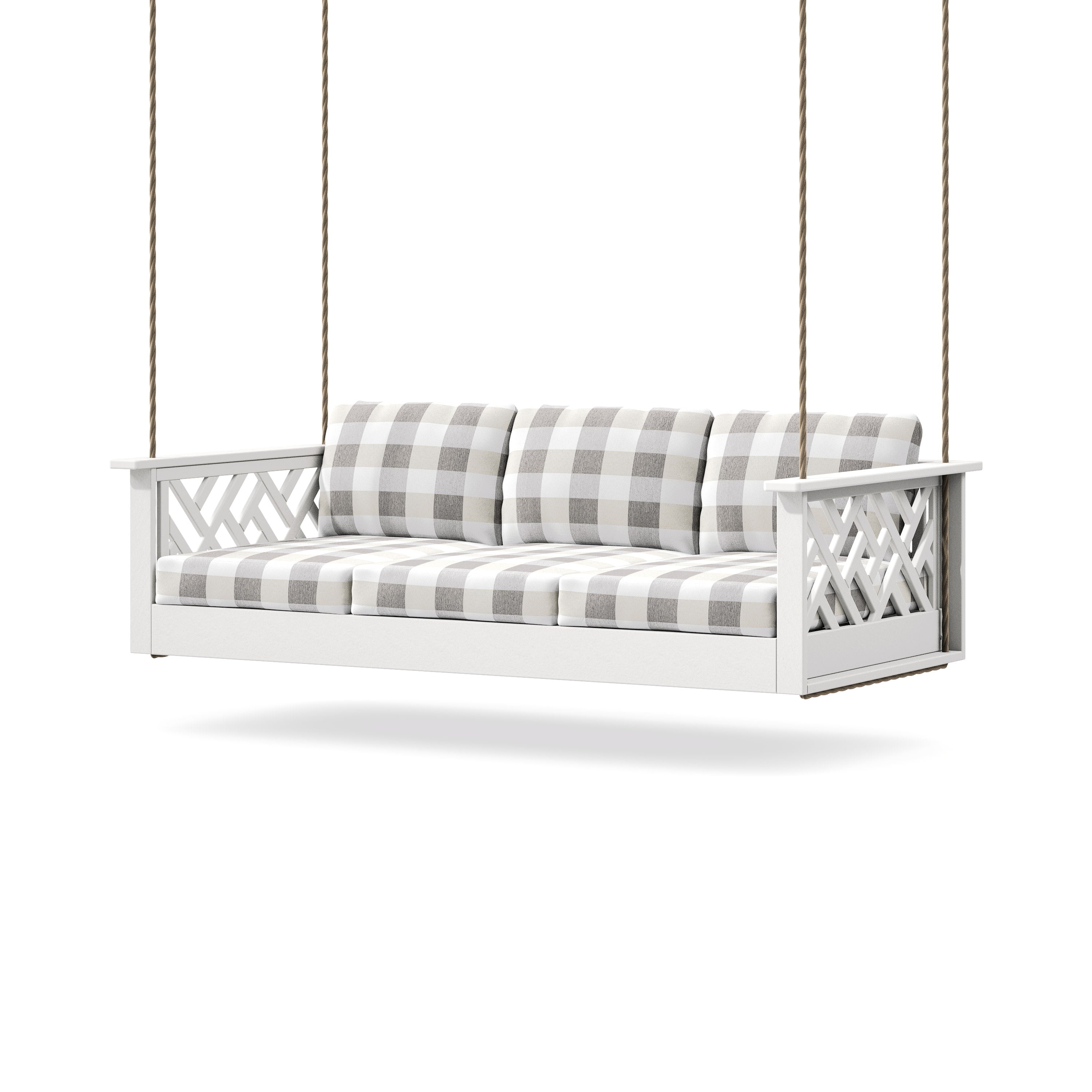 Chippendale Daybed Swing in White / Buffalo Plaid Grey Mist