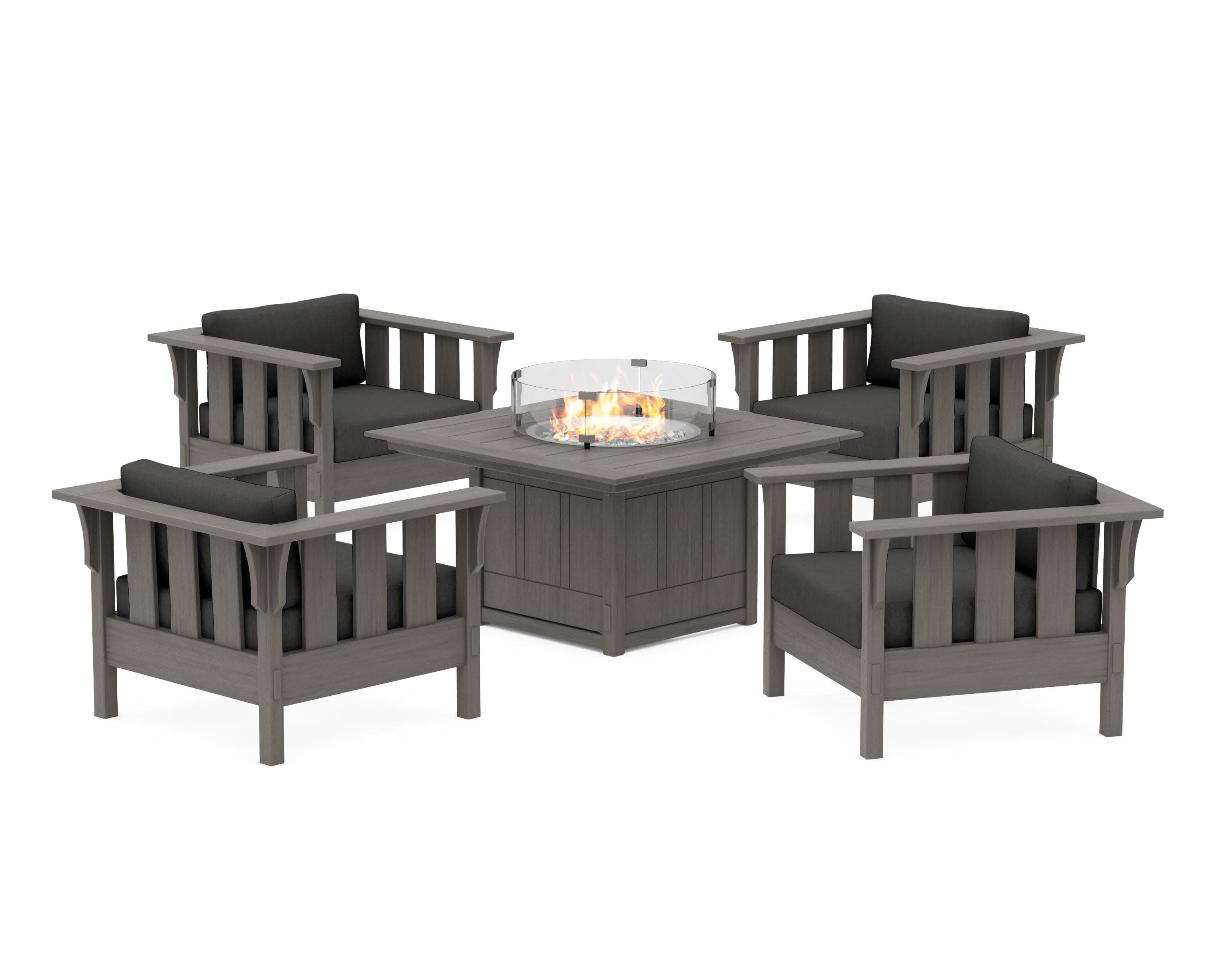 Acadia 5-Piece Deep Seating Set with Fire Pit Table in Driftwood / Spectrum Carbon