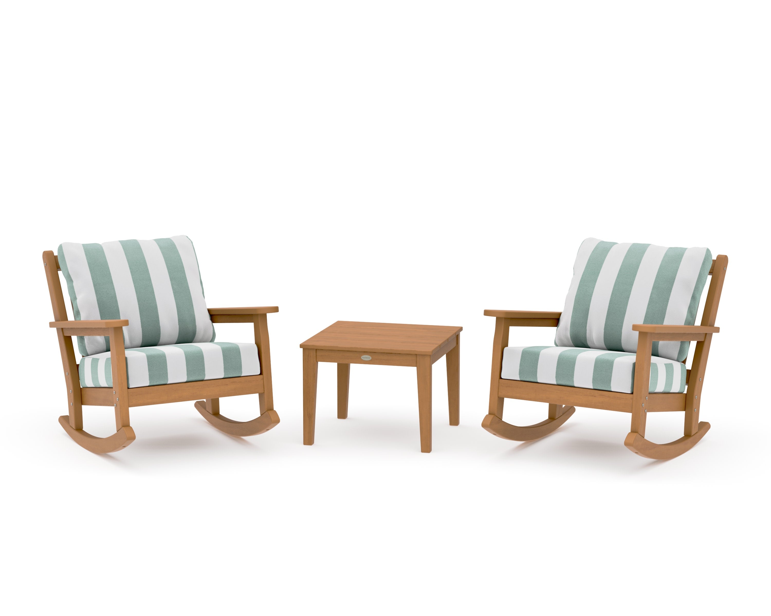 Chippendale 3-Piece Deep Seating Rocker Set in Natural / Cabana Stripe Glacier Spa