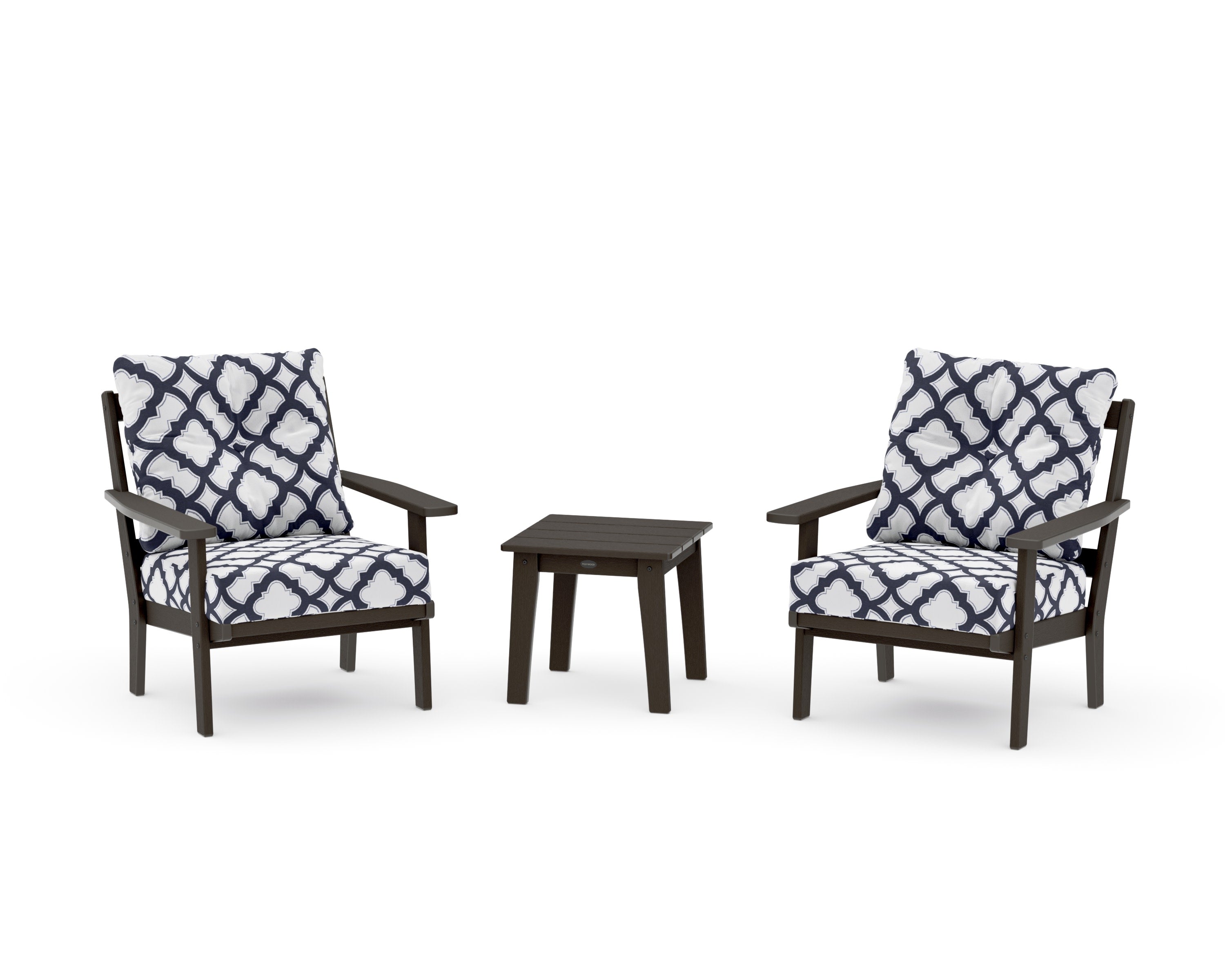 Oxford 3-Piece Deep Seating Set in Vintage Coffee / Trellis Navy