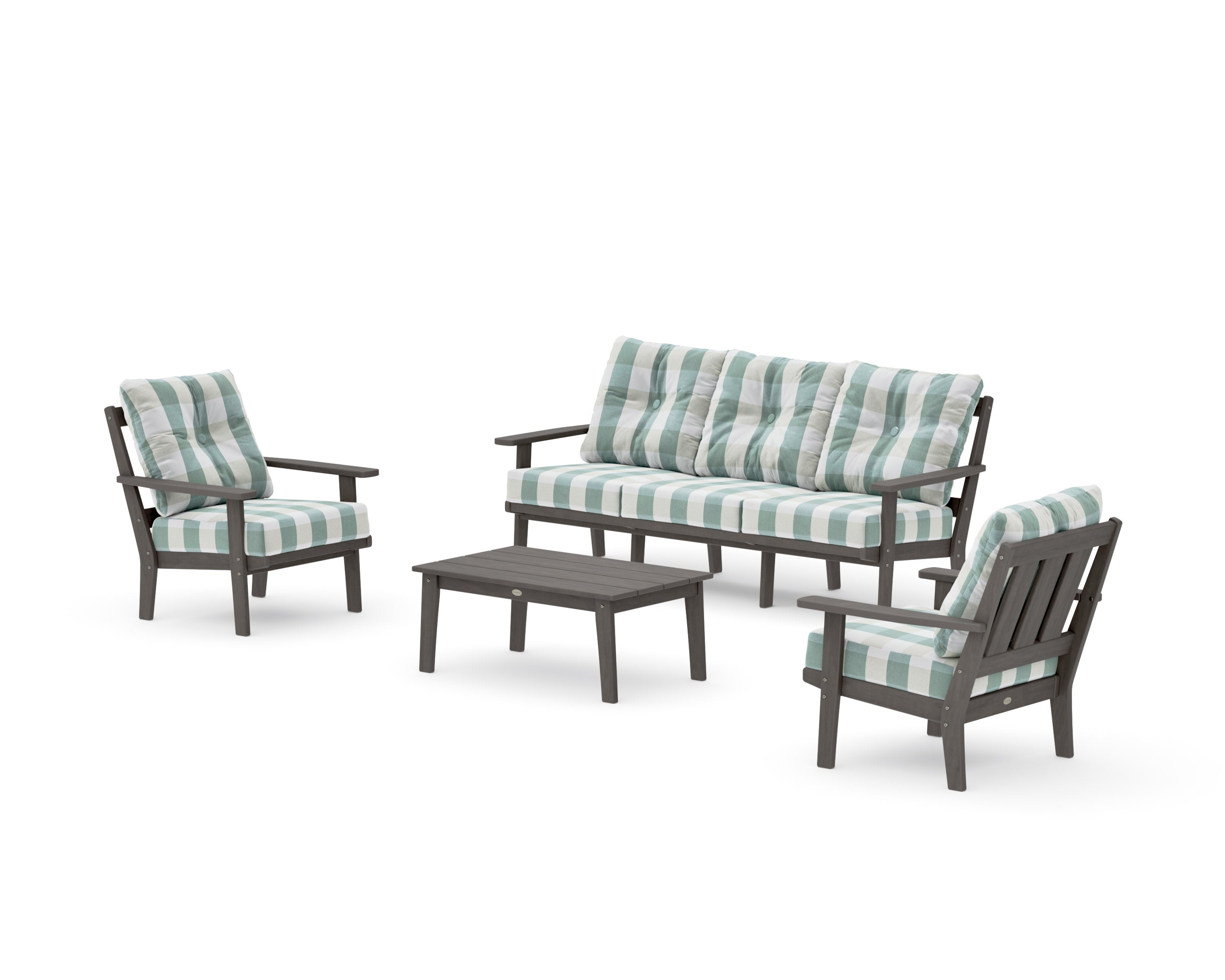 Oxford 4-Piece Deep Seating Set with Sofa in Driftwood / Buffalo Plaid Glacier Spa