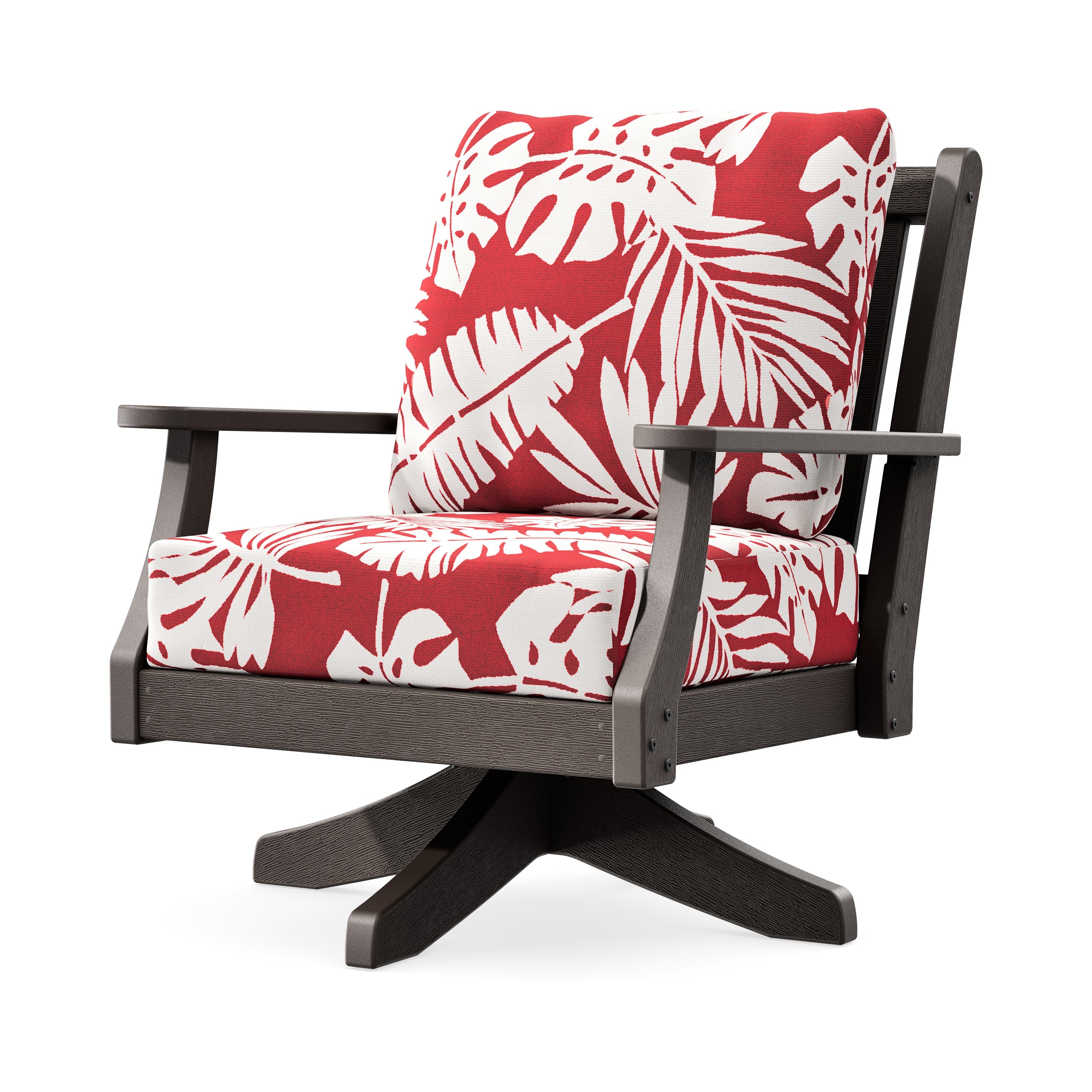 Wovendale Deep Seating Swivel Chair in Vintage Coffee / Leaf Crimson