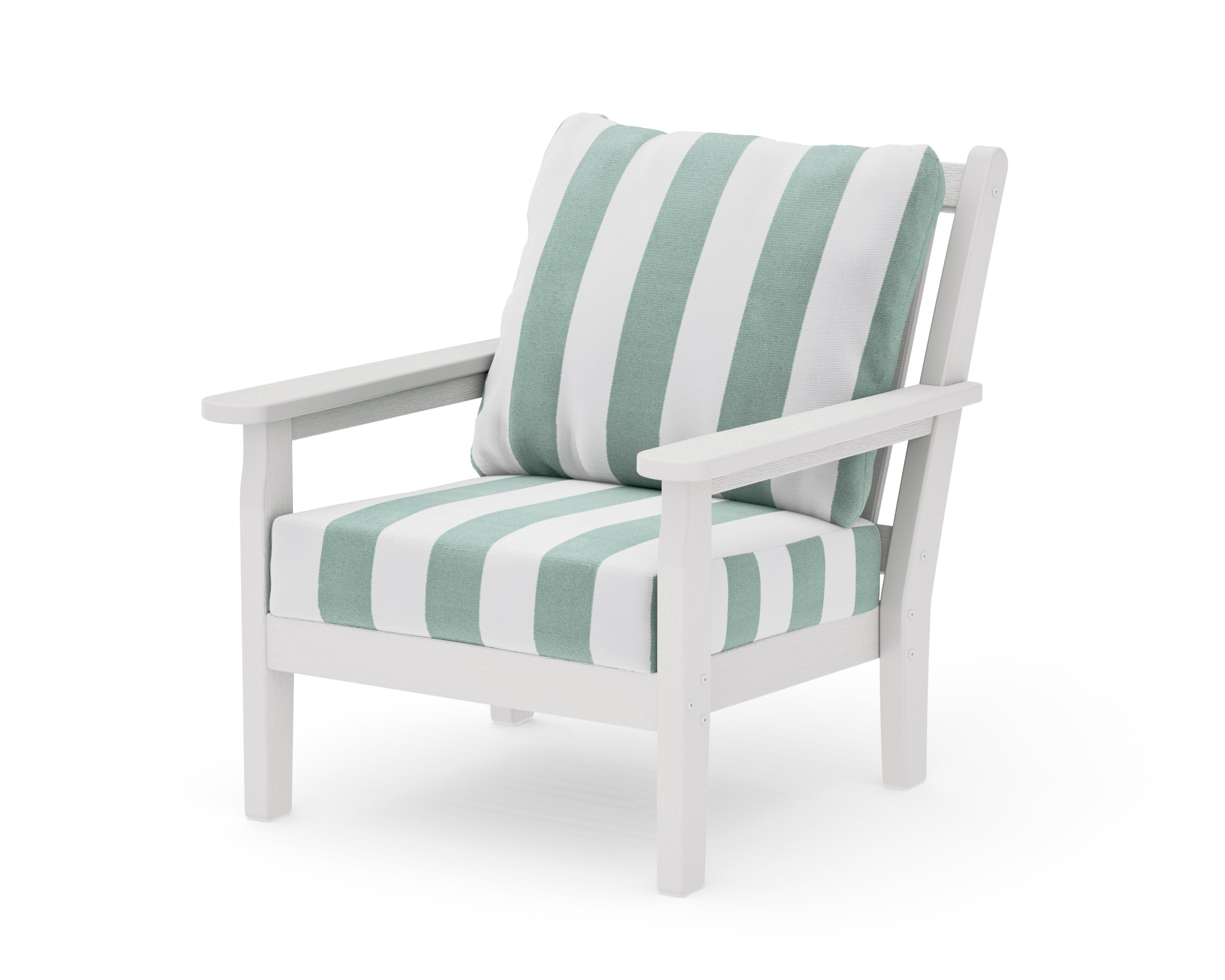 Chippendale Deep Seating Chair in Vintage White / Cabana Stripe Glacier Spa