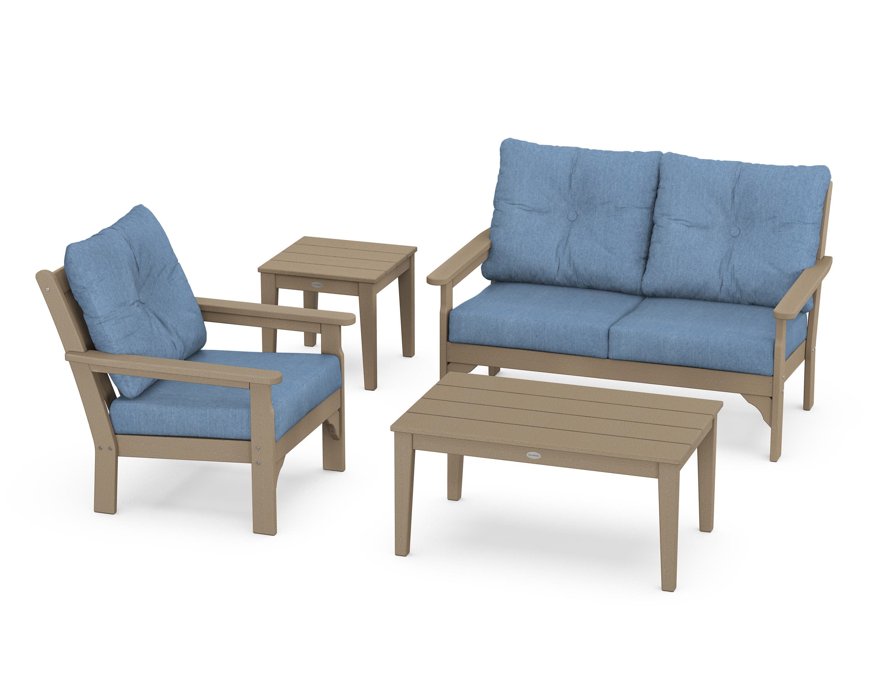 Vineyard 4-Piece Deep Seating Set in Vintage Sahara / Sky Blue