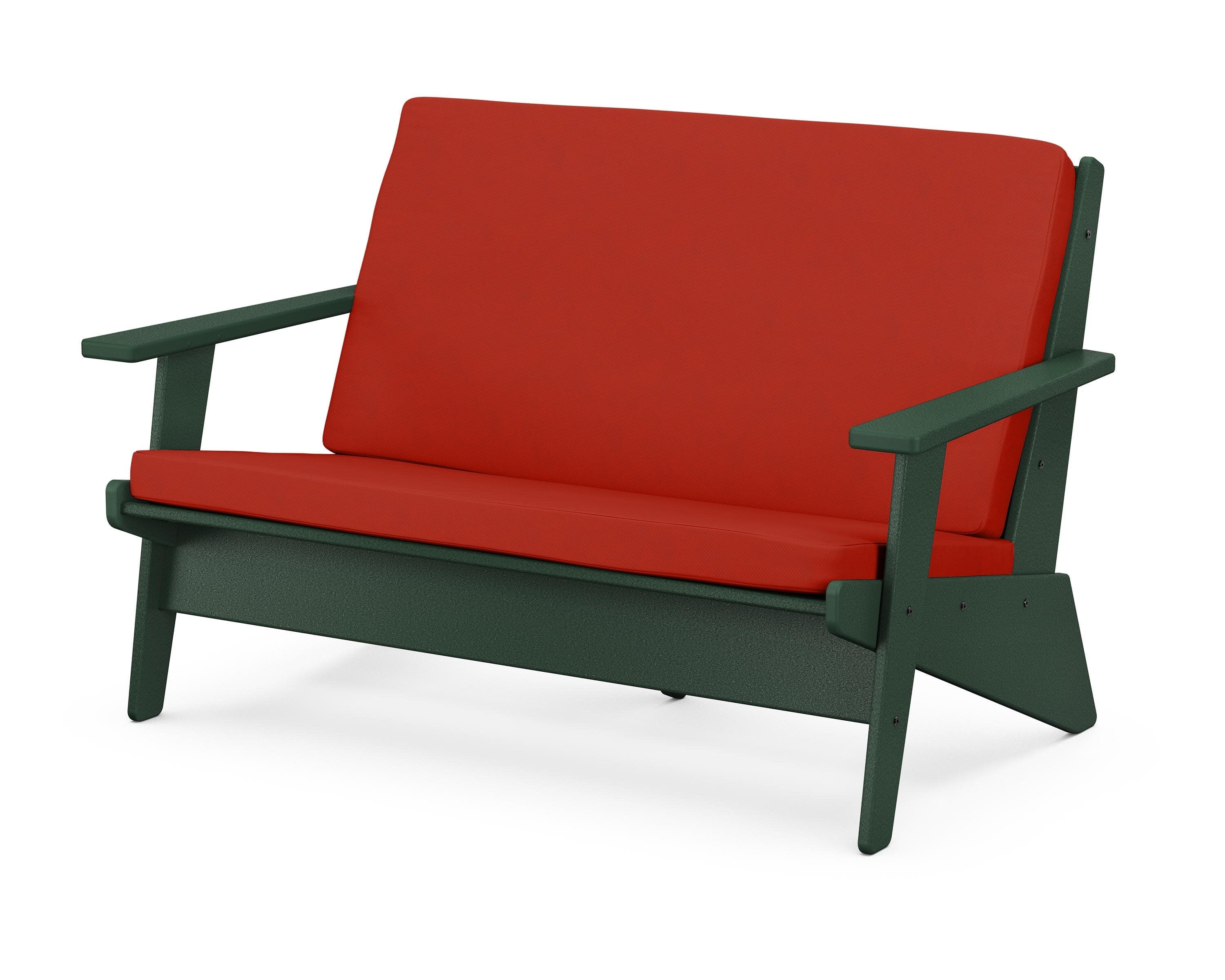 Riviera Modern Lounge Loveseat in Green / Canvas Jockey Red