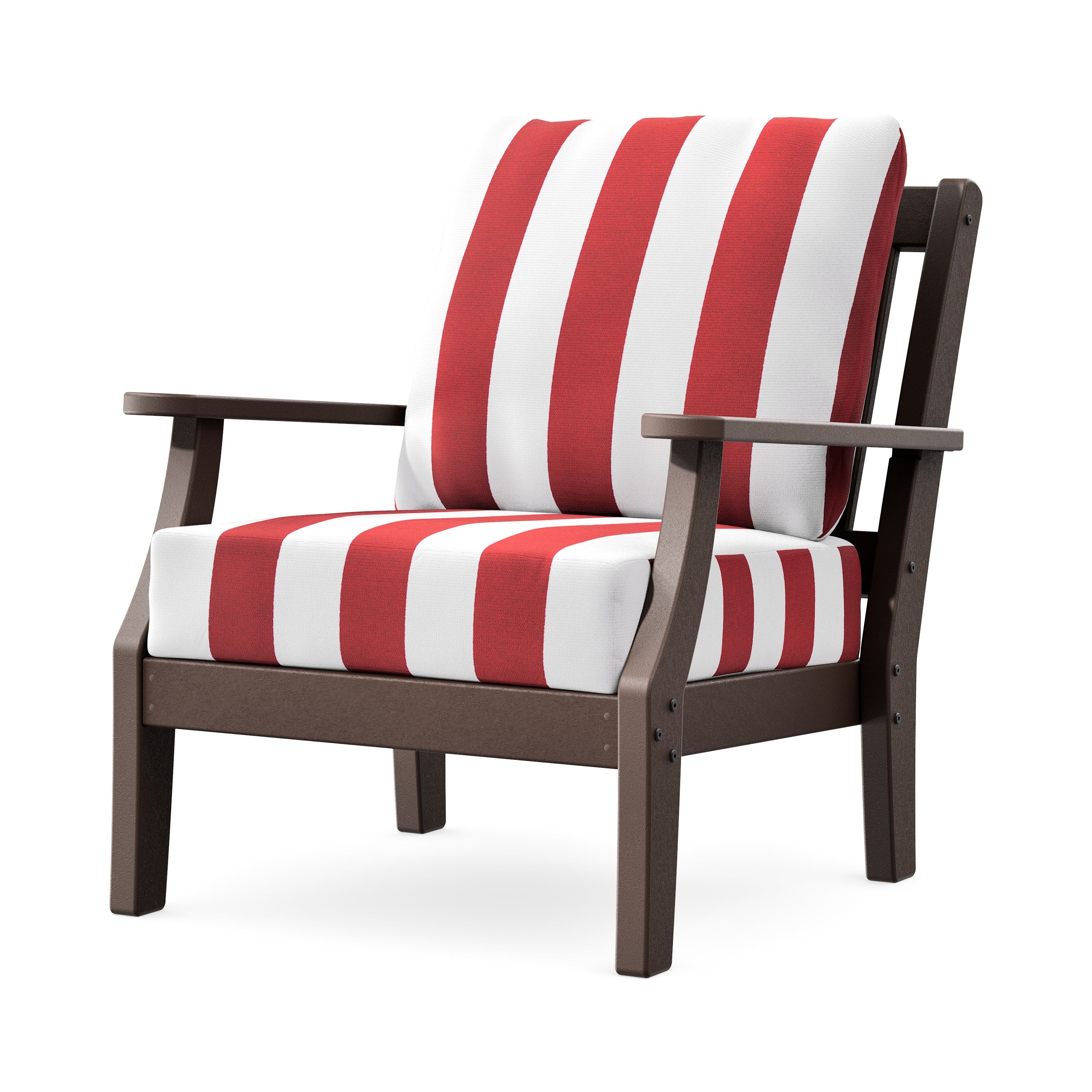Chinoiserie Deep Seating Chair in Mahogany / Cabana Stripe Crimson