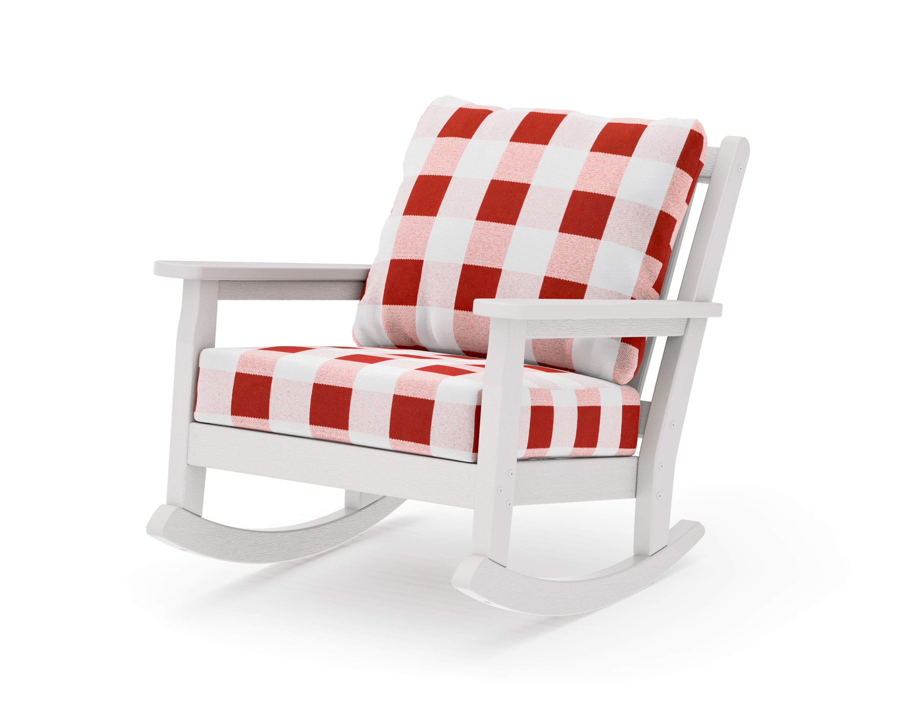 Chippendale Deep Seating Rocking Chair in Vintage White / Buffalo Plaid Crimson