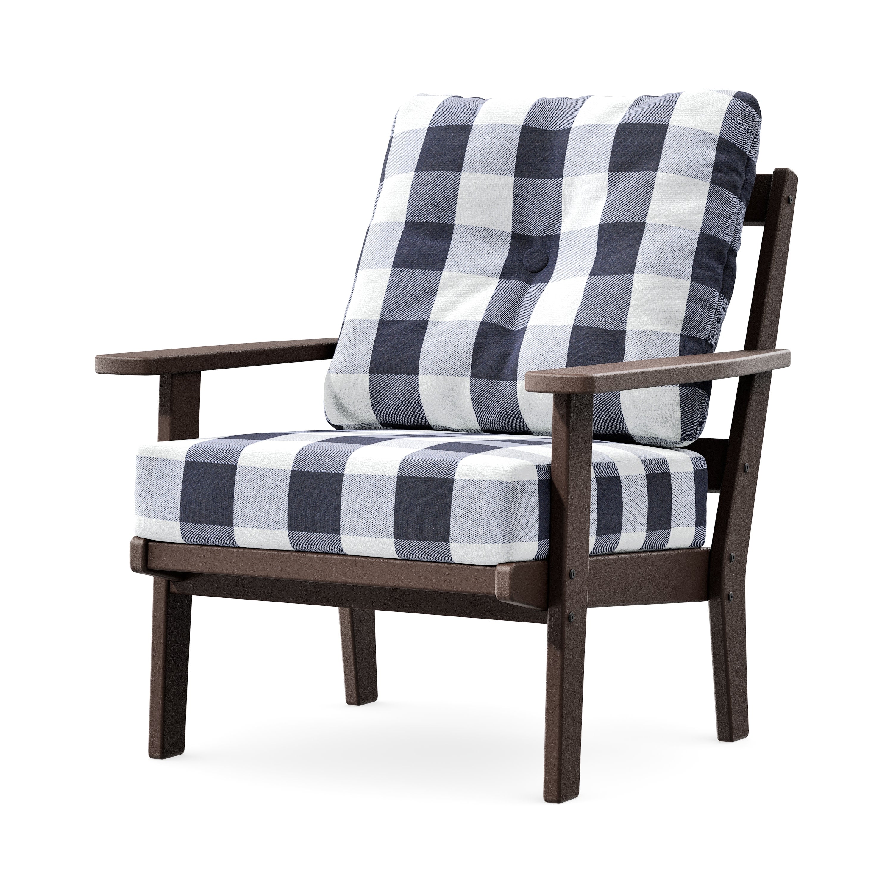 Prairie Deep Seating Chair in Mahogany / Buffalo Plaid Navy