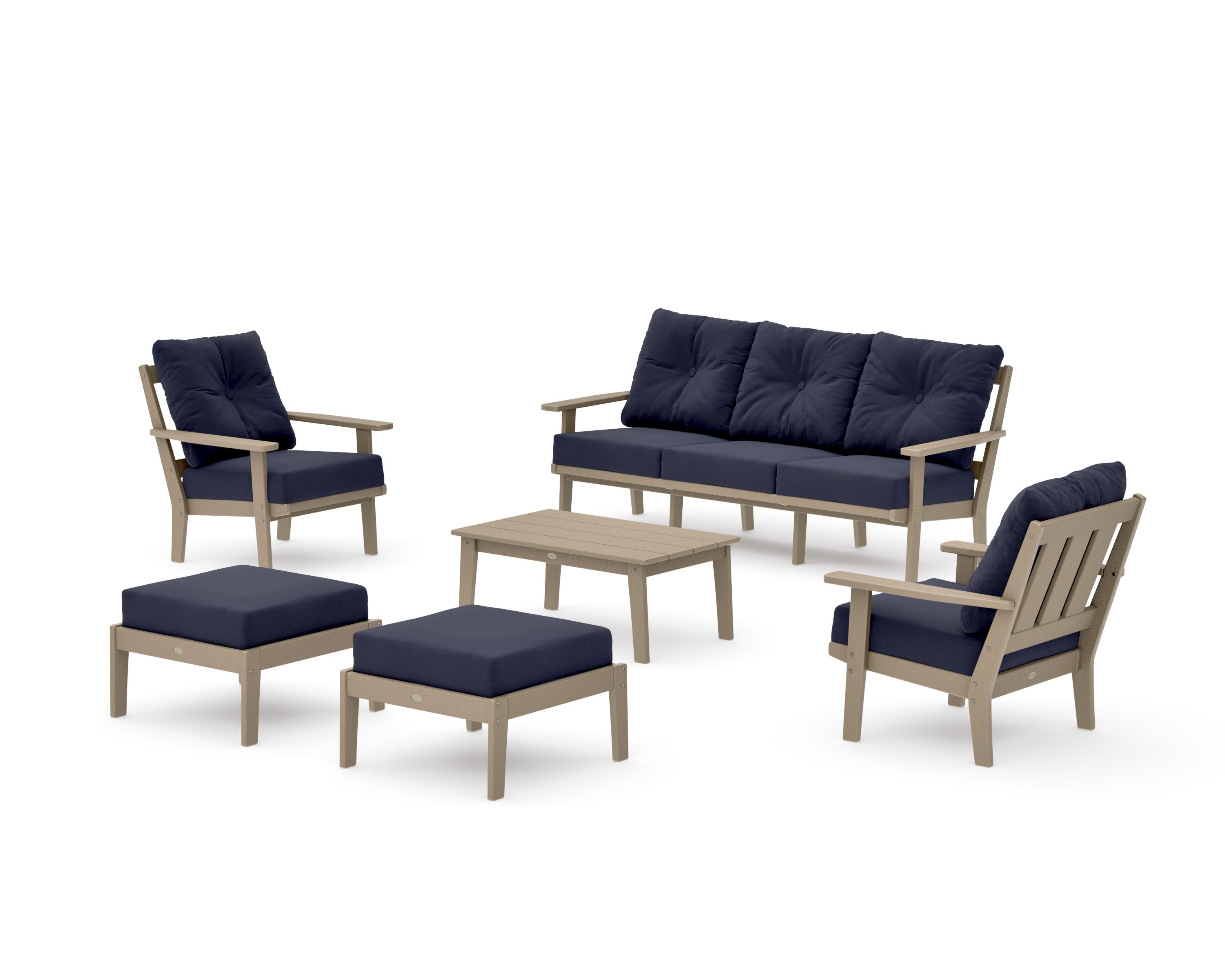 Oxford 6-Piece Lounge Sofa Set in Vintage Sahara / Navy Linen