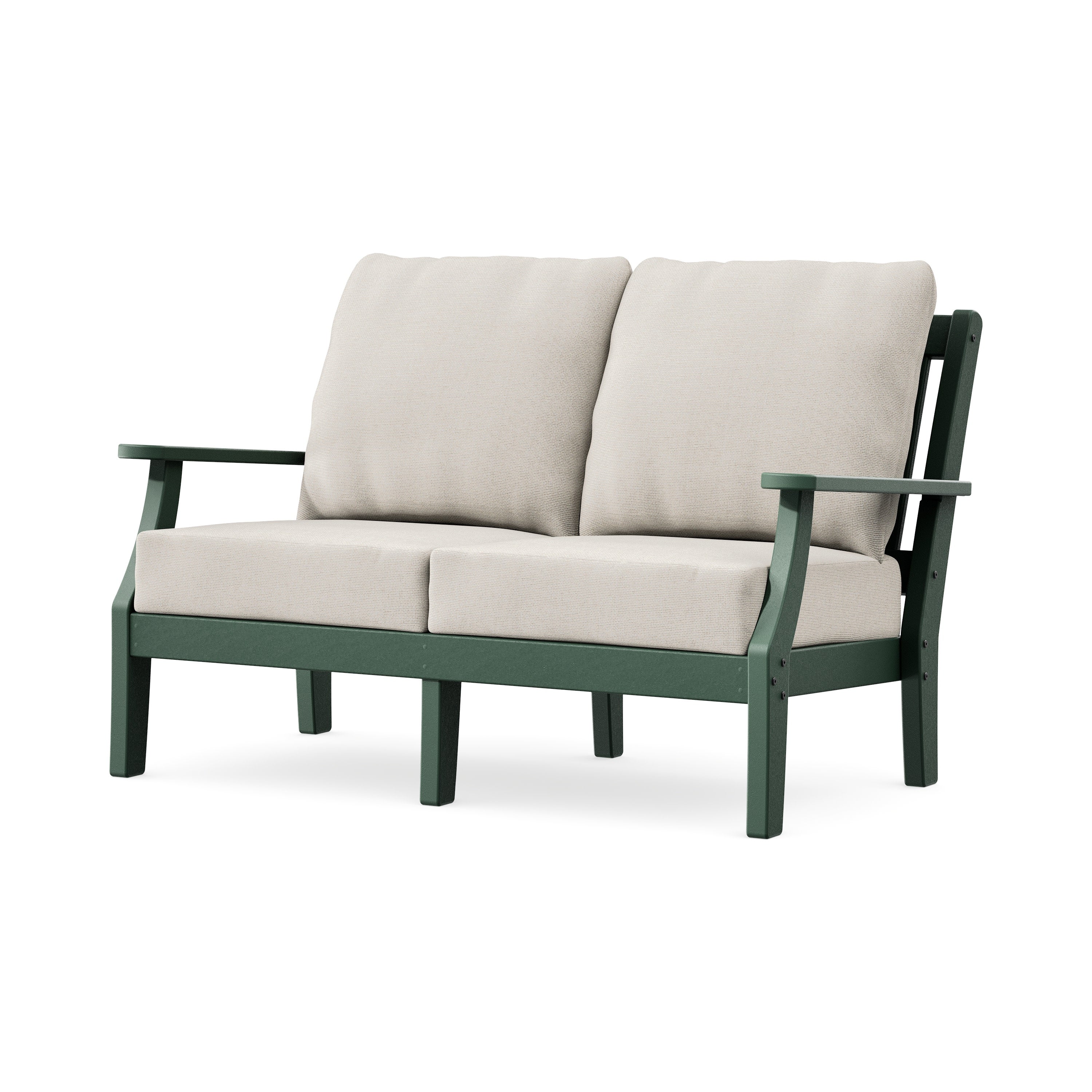 Chinoiserie Deep Seating Loveseat in Green / Dune Burlap