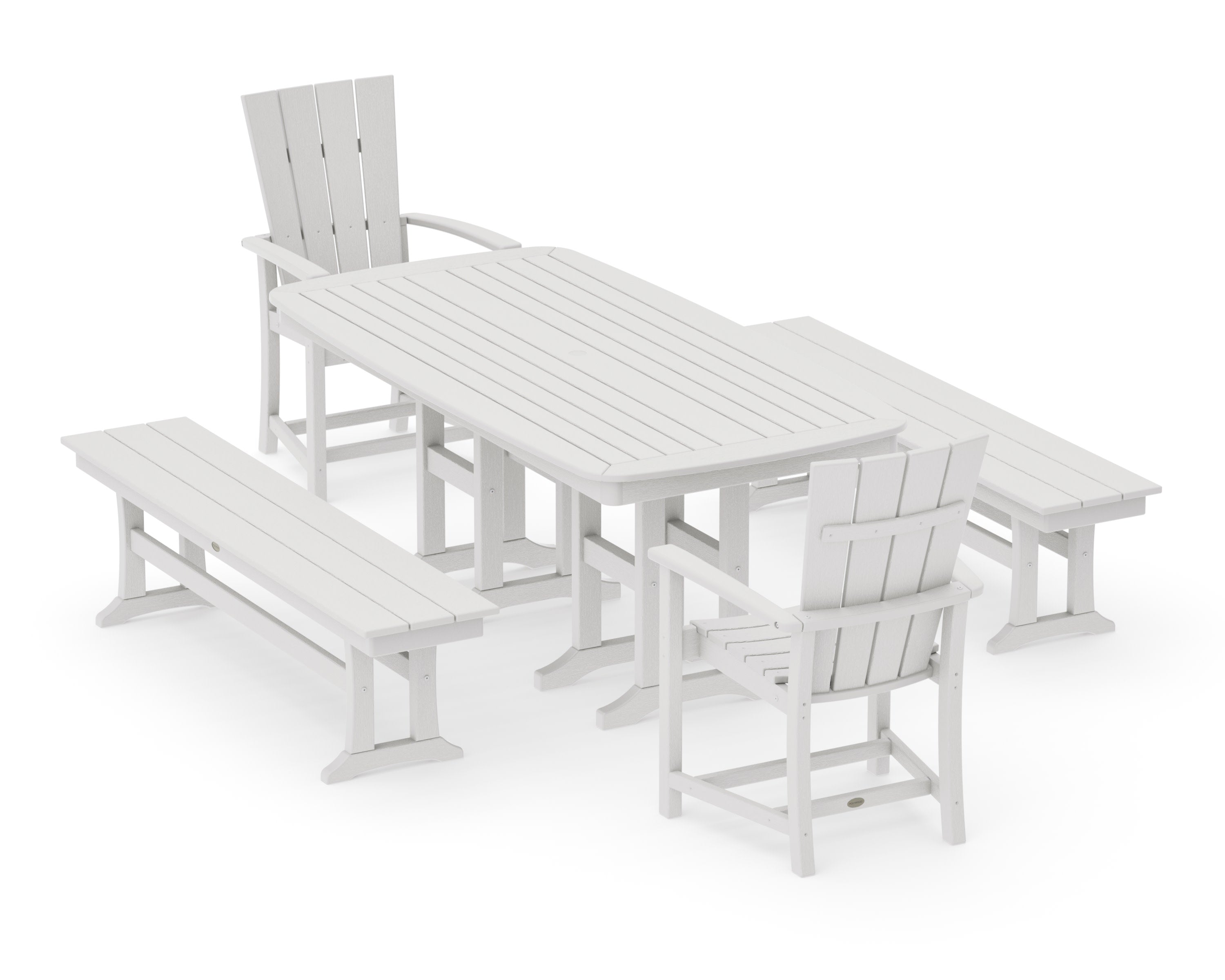 Quattro 5-Piece Farmhouse Dining Set with Benches in Vintage White