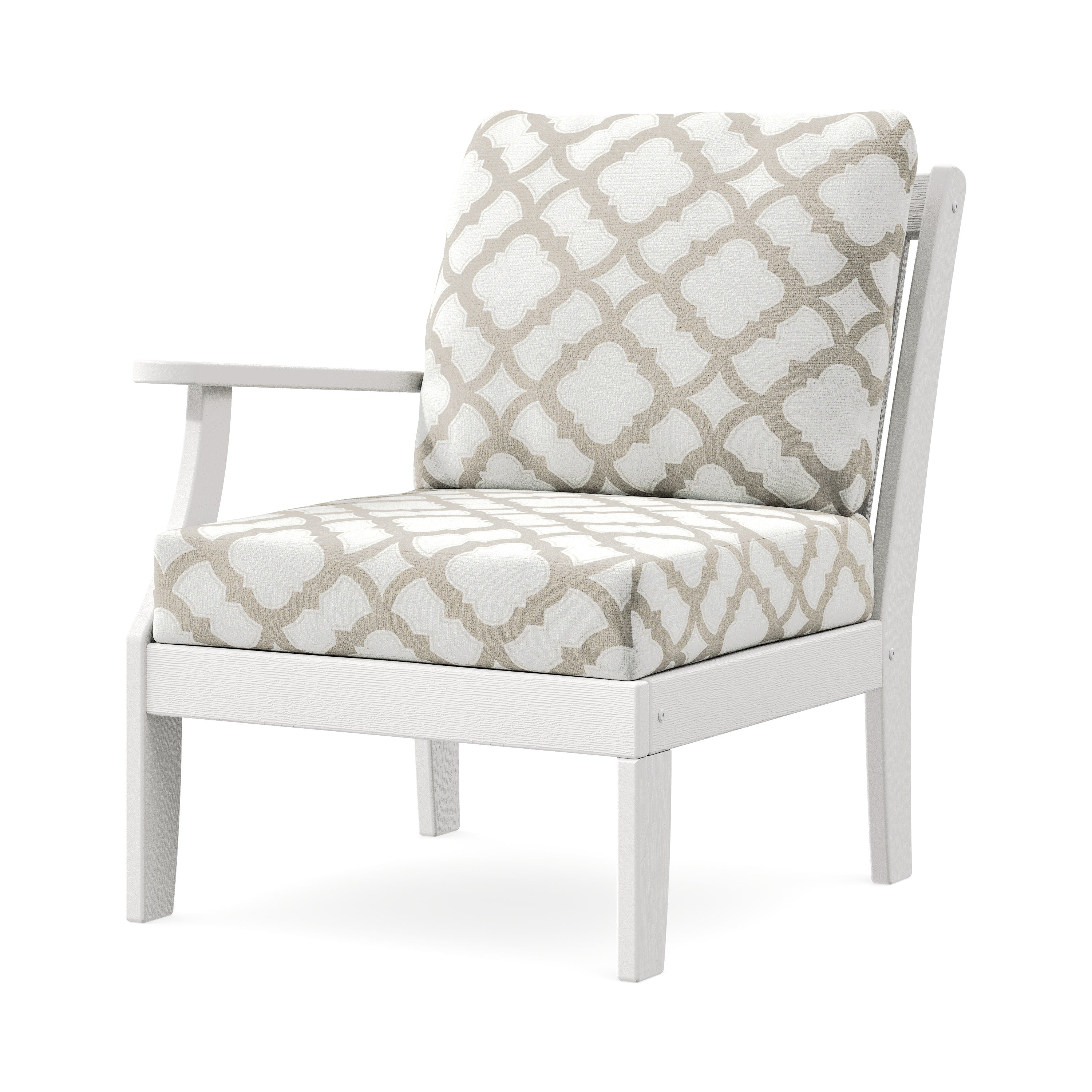 Braxton Modular Left Arm Chair in Vintage White / Trellis Dune Burlap