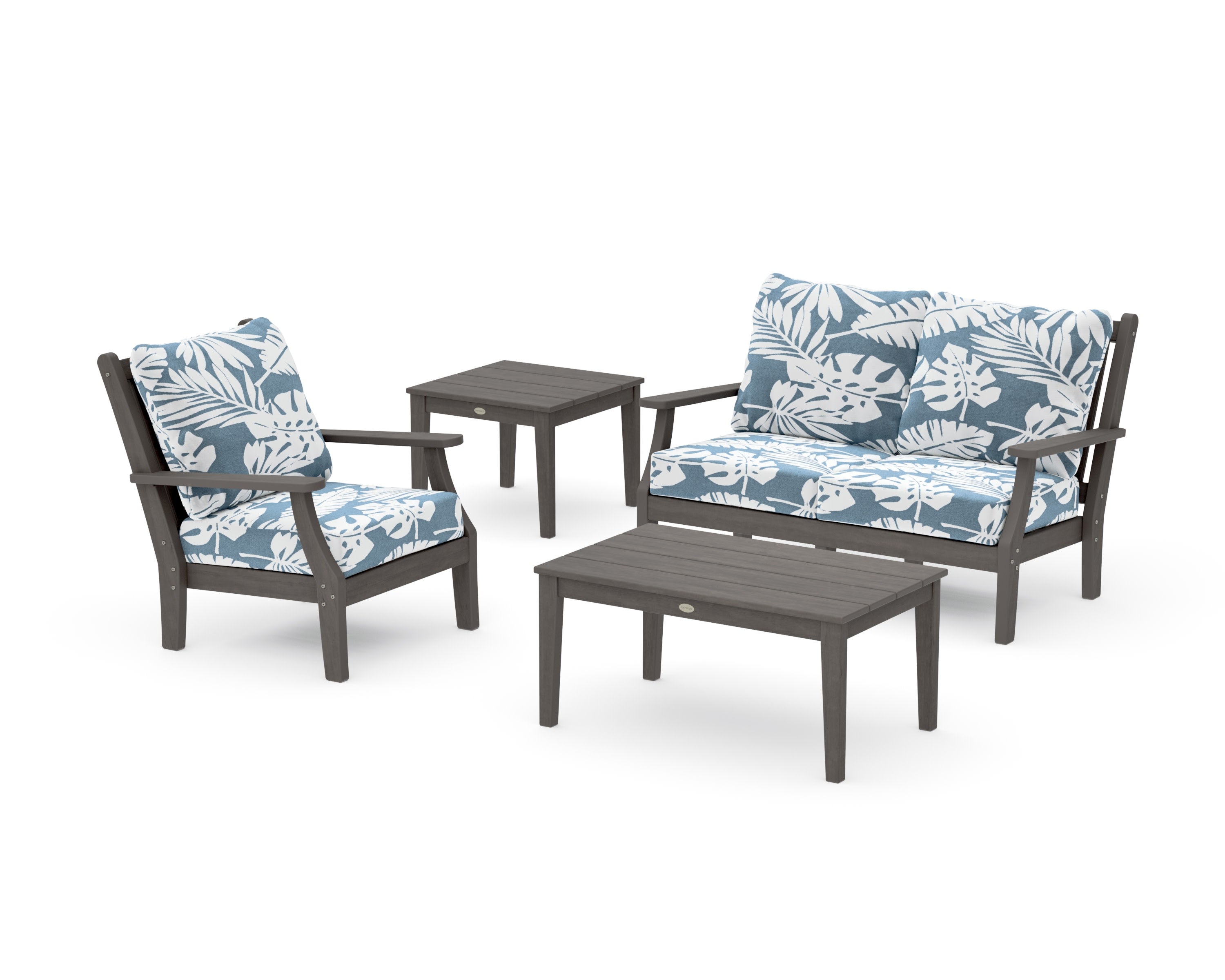 Wovendale 4-Piece Deep Seating Set in Driftwood / Leaf Sky Blue